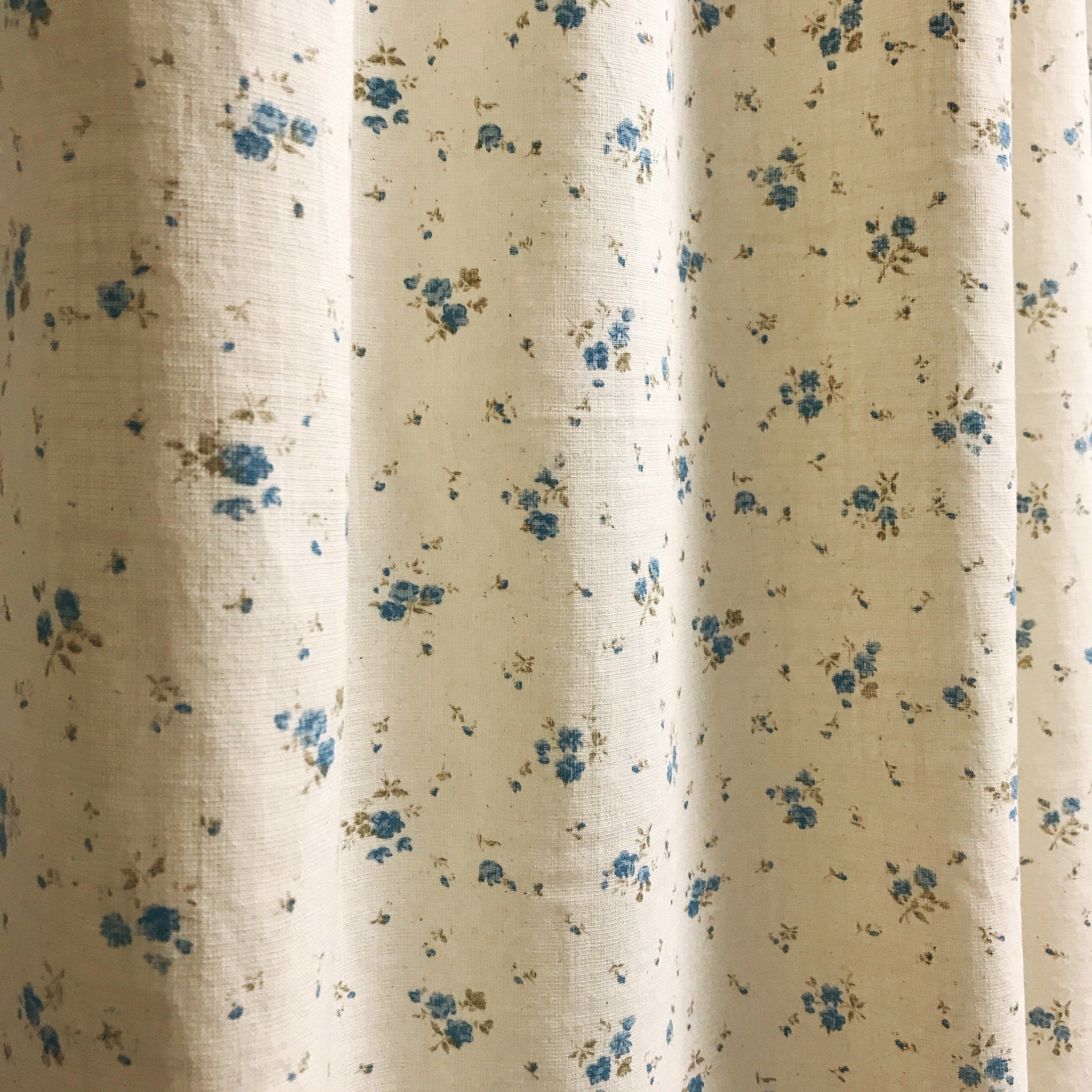 Soft Blue Tiny Floral Curtain on Natural Beige