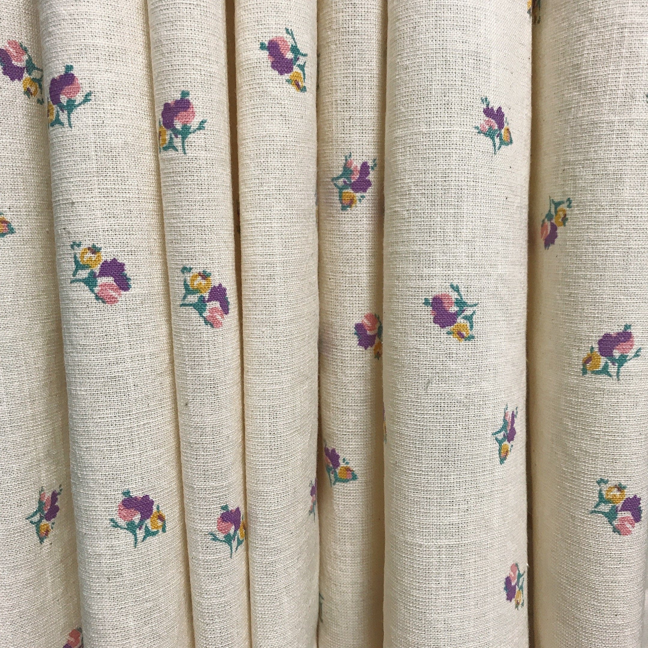 Purple Pink Mustard Floral Curtain on Natural Beige