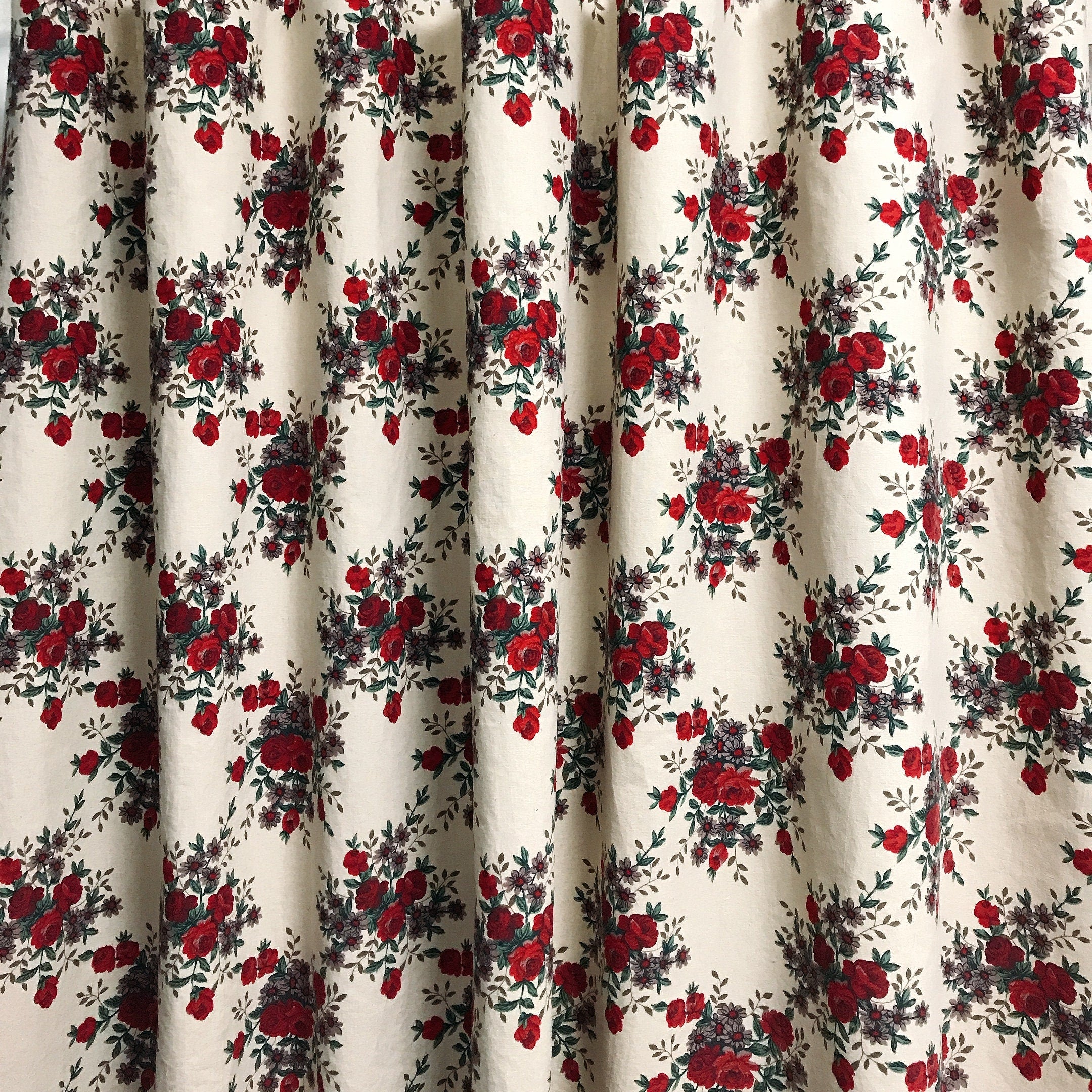 Dark Red Floral Curtain on Natural Beige