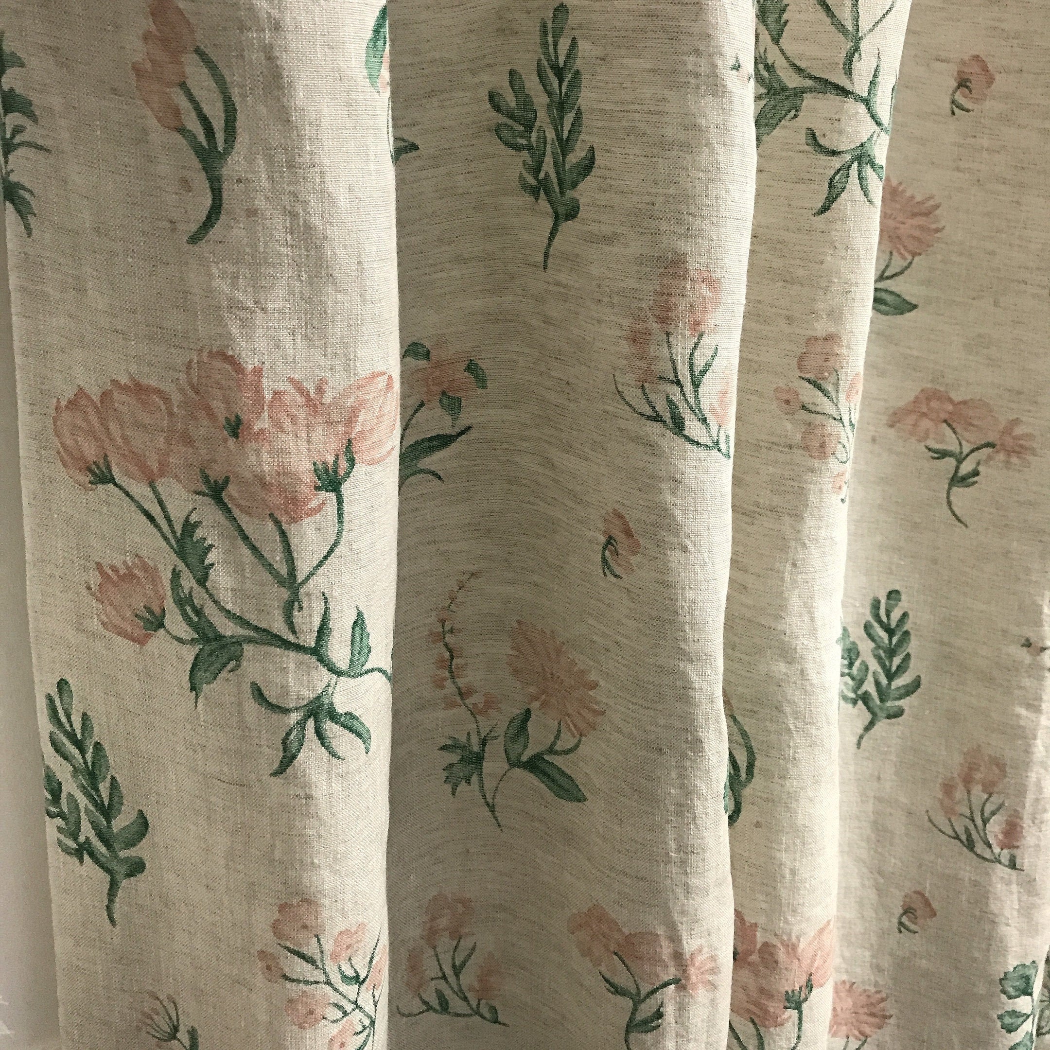Pale Baby Pink Floral Curtain on Soft Light Melange