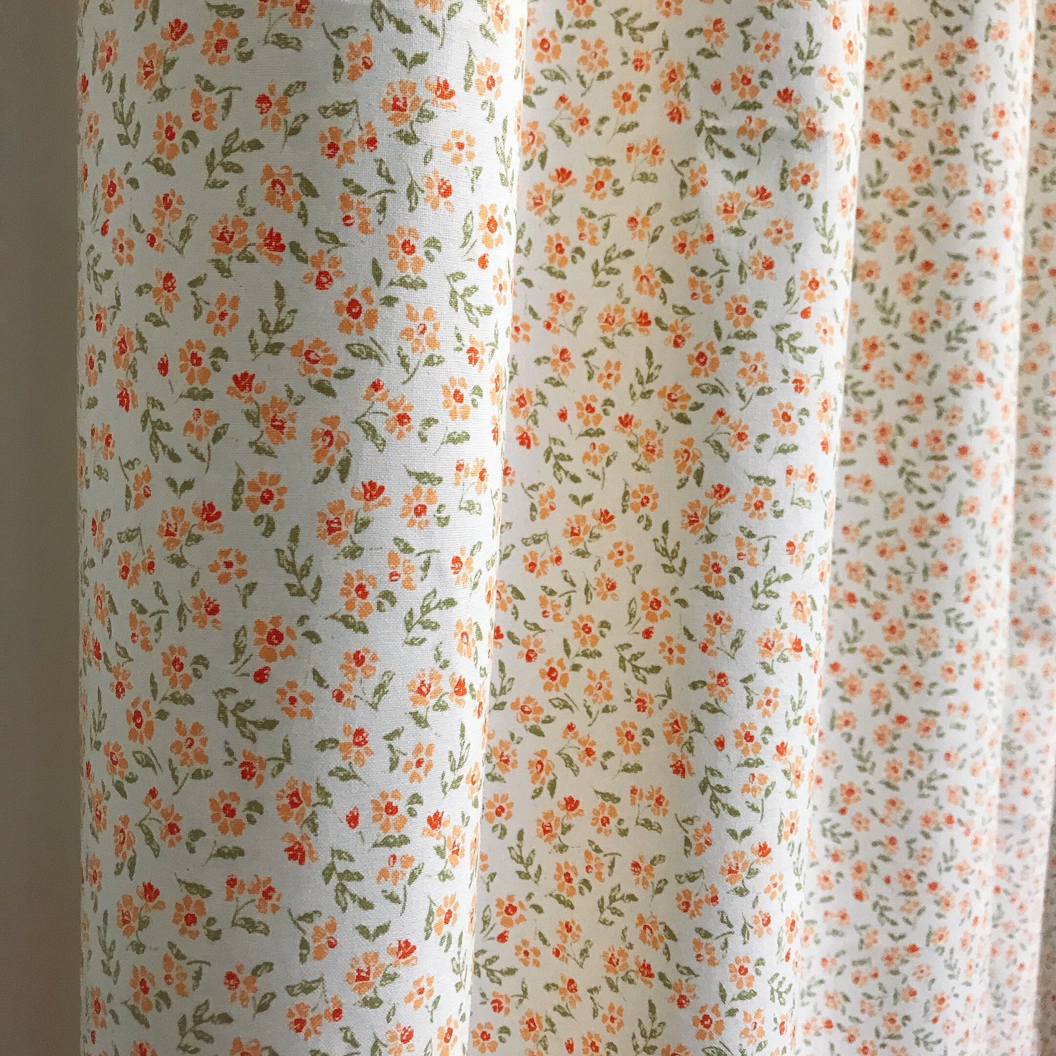 Orange Red Floral Curtain With Olive Leaves on Ivory