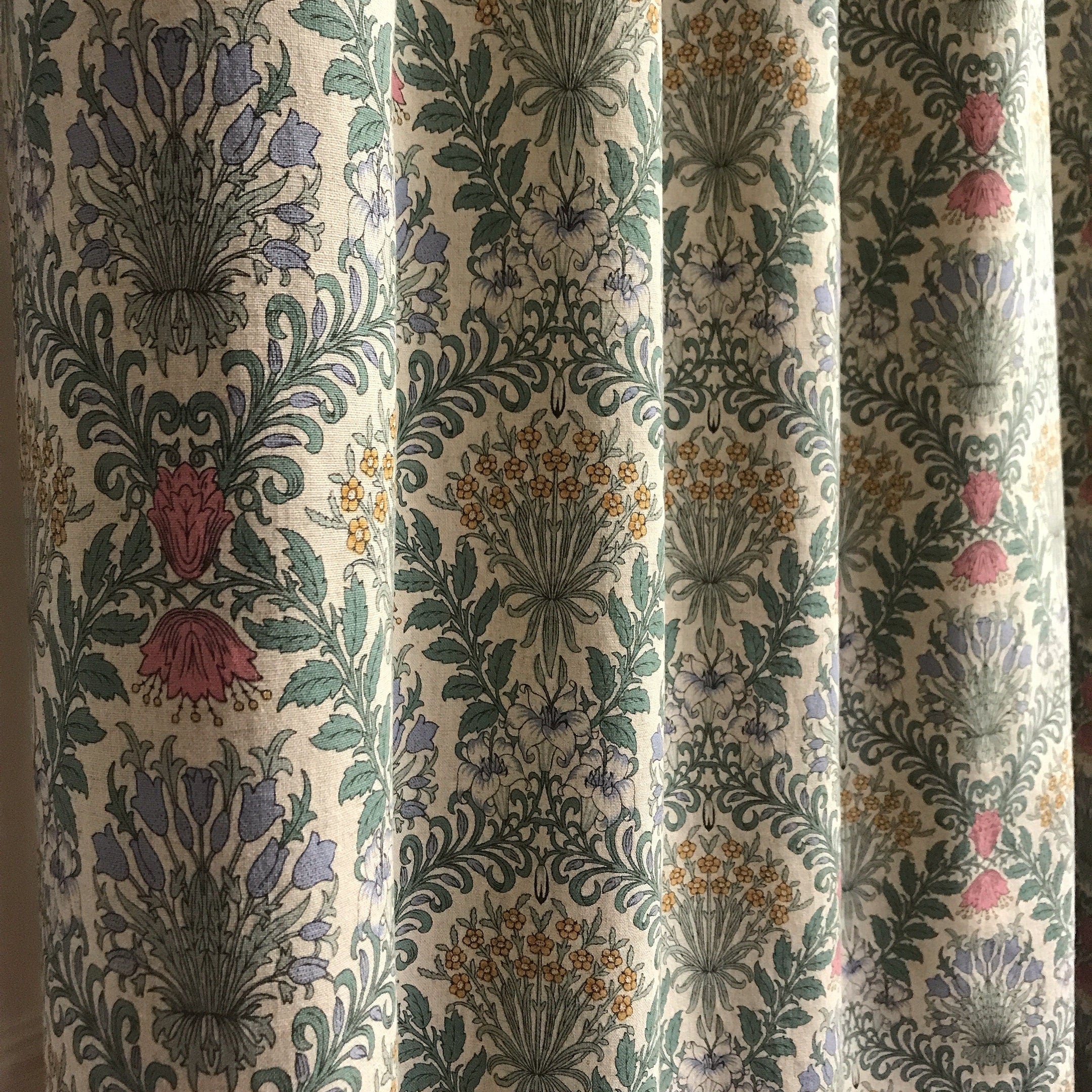 Multicolor Botanical Floral Curtain on Natural Beige