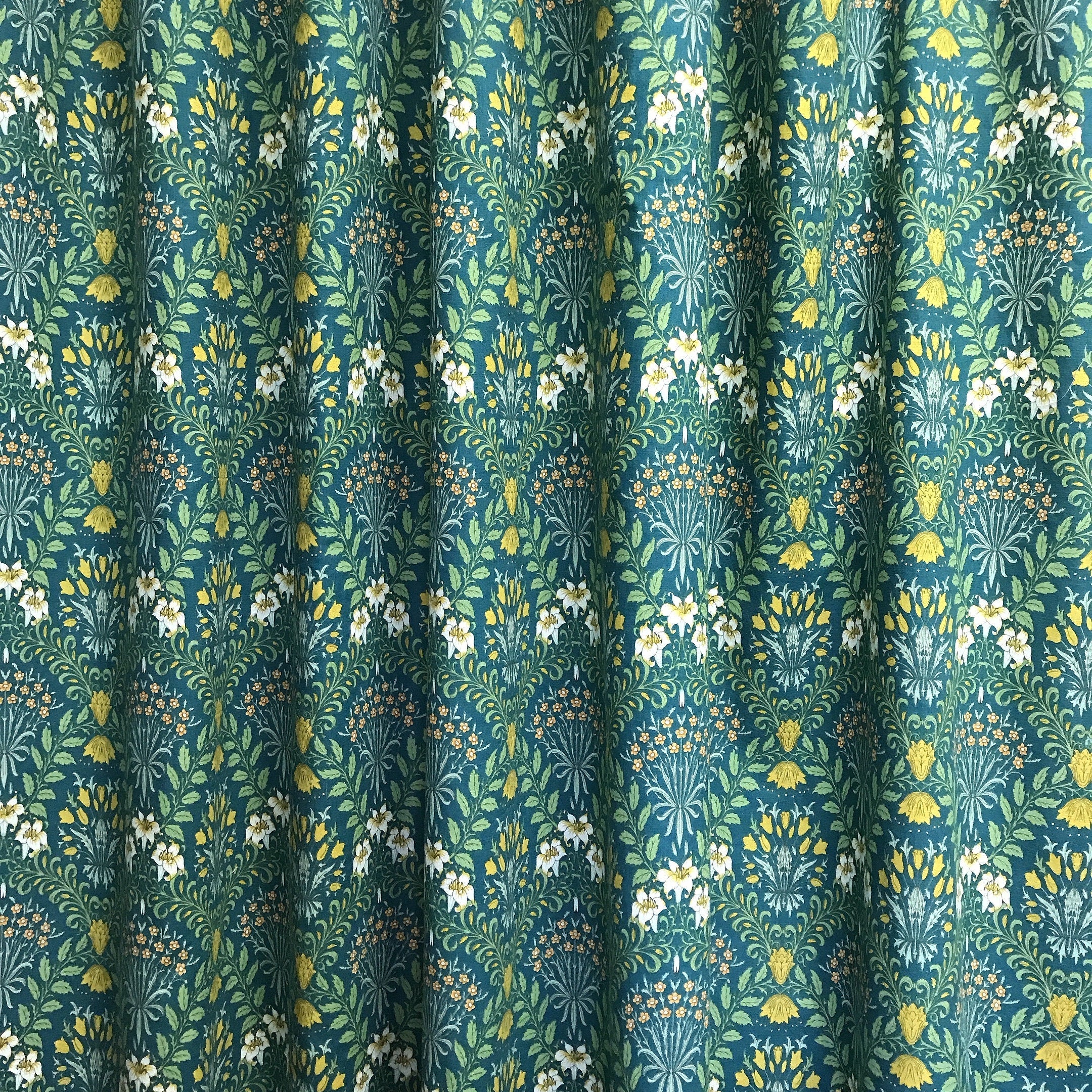 Mustard Floral Botanical Curtain on Teal Green