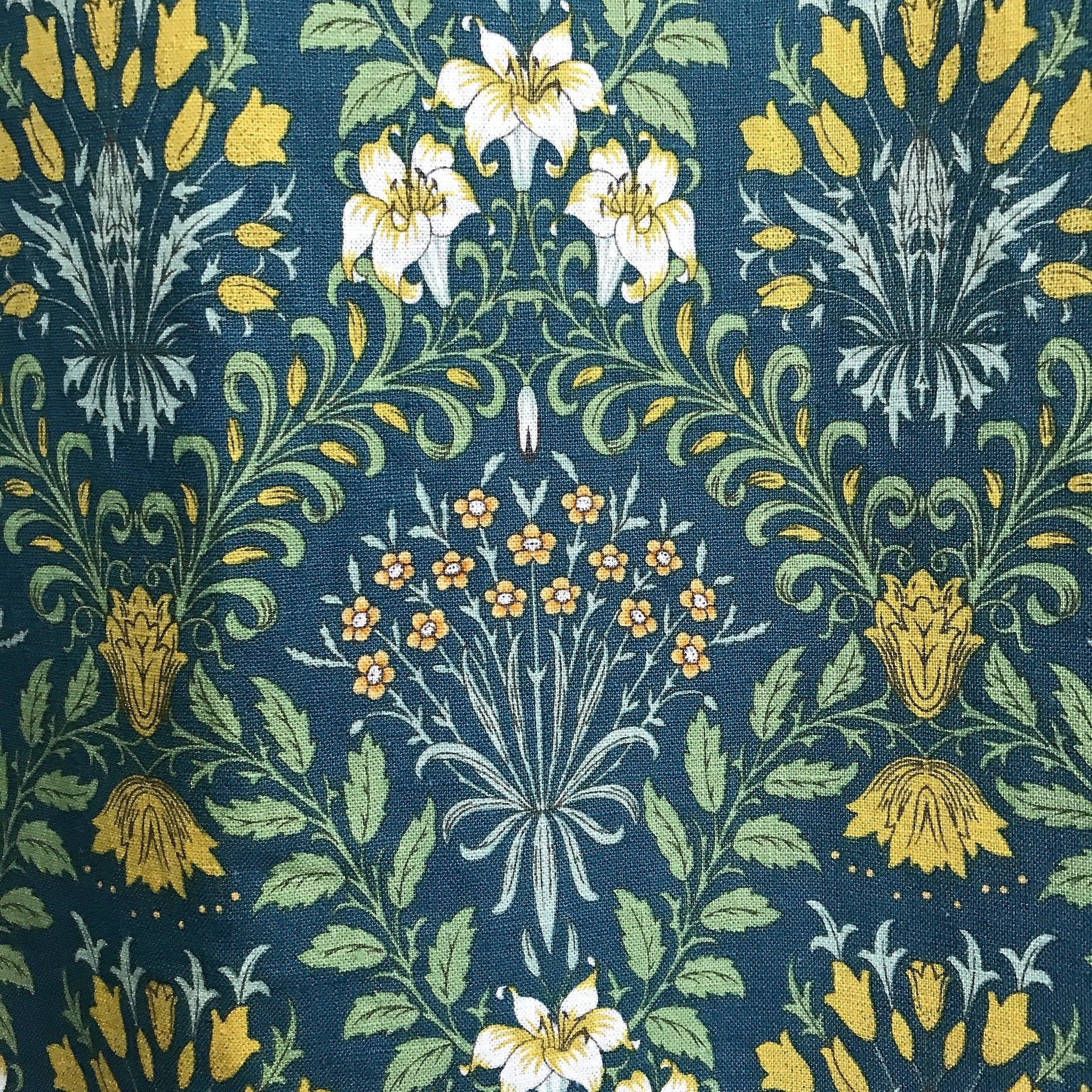 Mustard Floral Botanical Curtain on Teal Green