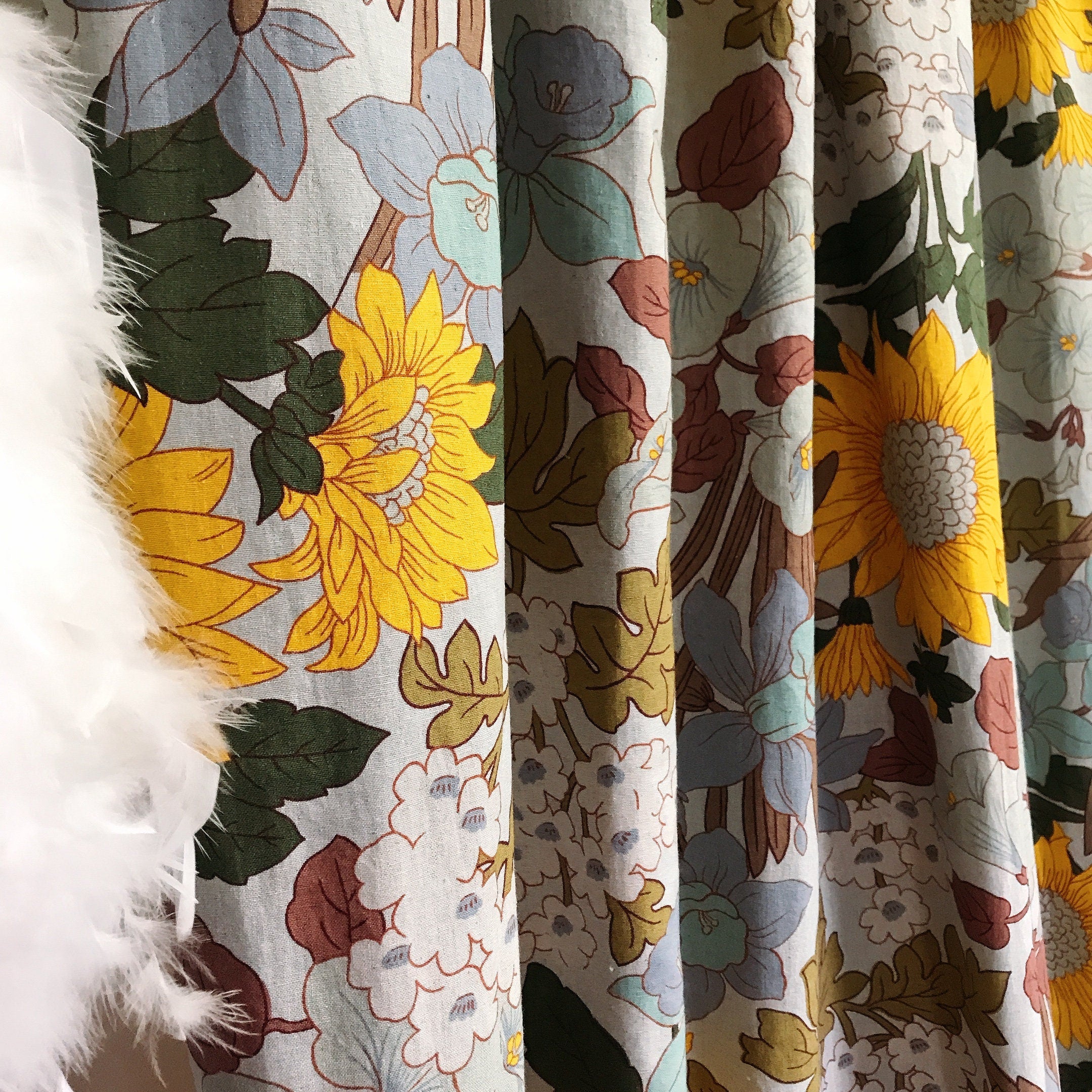Sunflower Blossom Curtain on Light Blue Grey