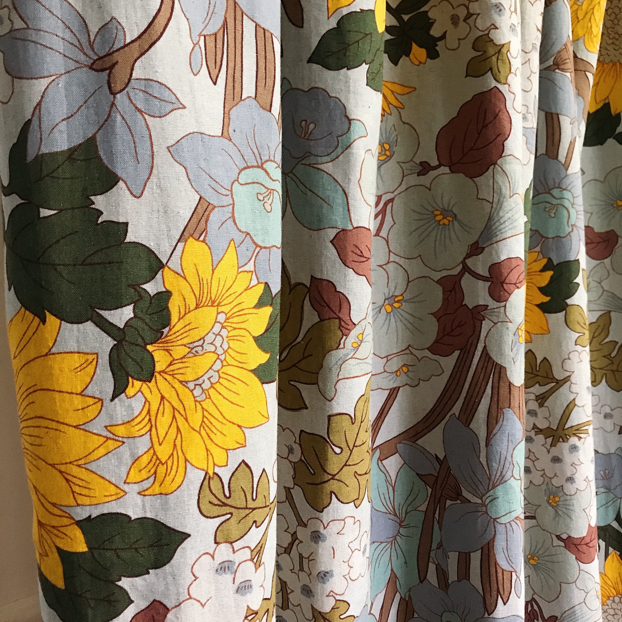 Sunflower Blossom Curtain on Light Blue Grey