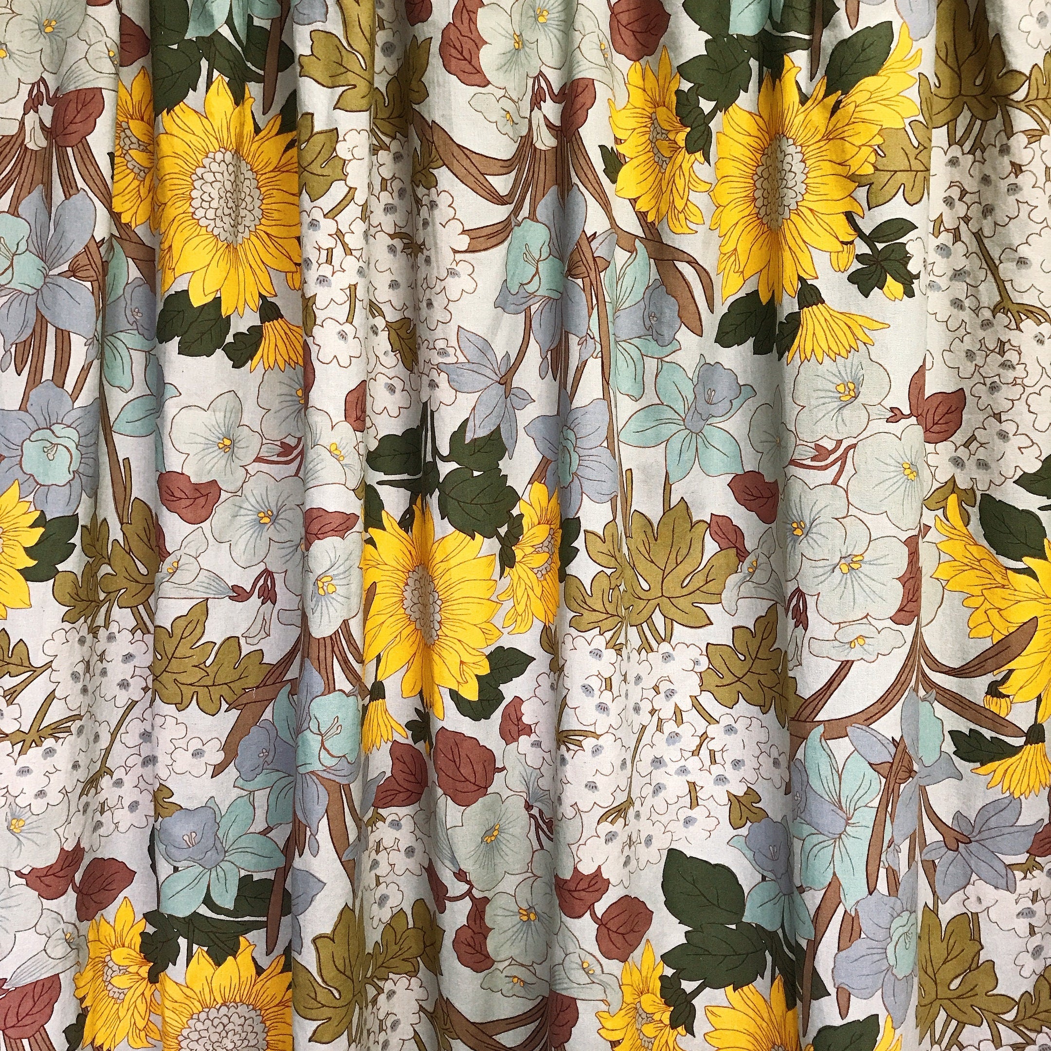 Sunflower Blossom Curtain on Light Blue Grey