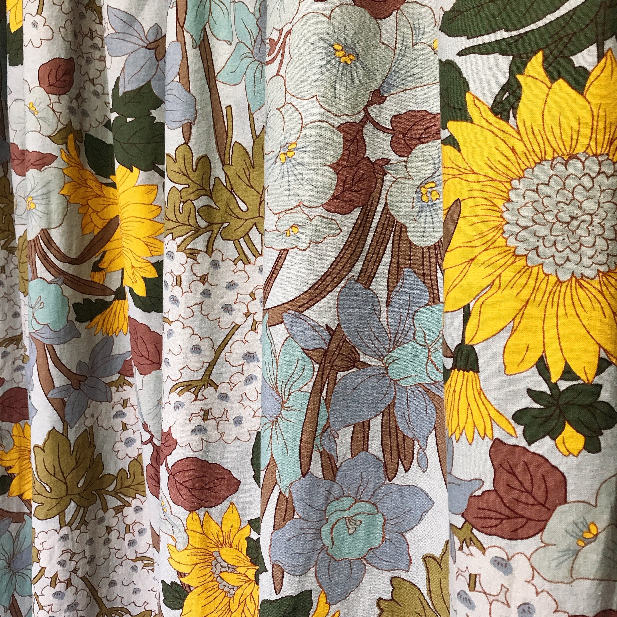 Sunflower Blossom Curtain on Light Blue Grey
