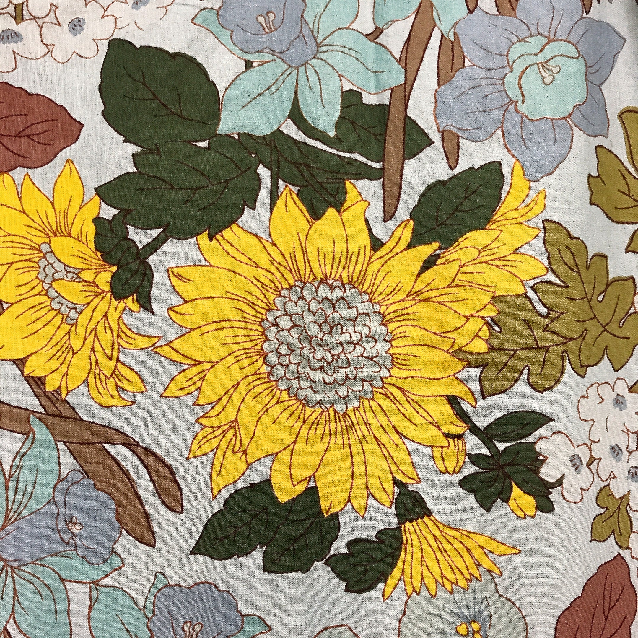 Sunflower Blossom Curtain on Light Blue Grey