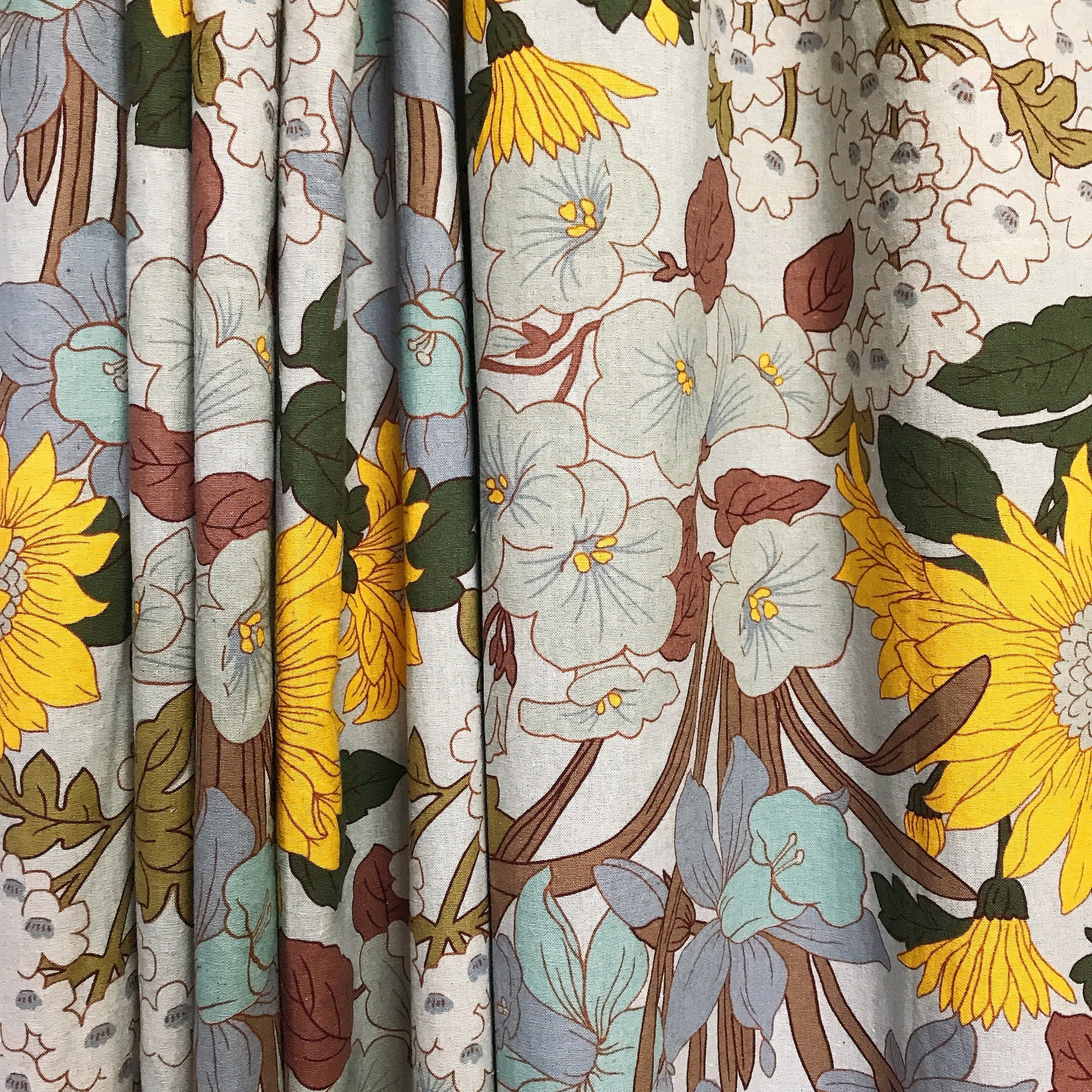 Sunflower Blossom Curtain on Light Blue Grey