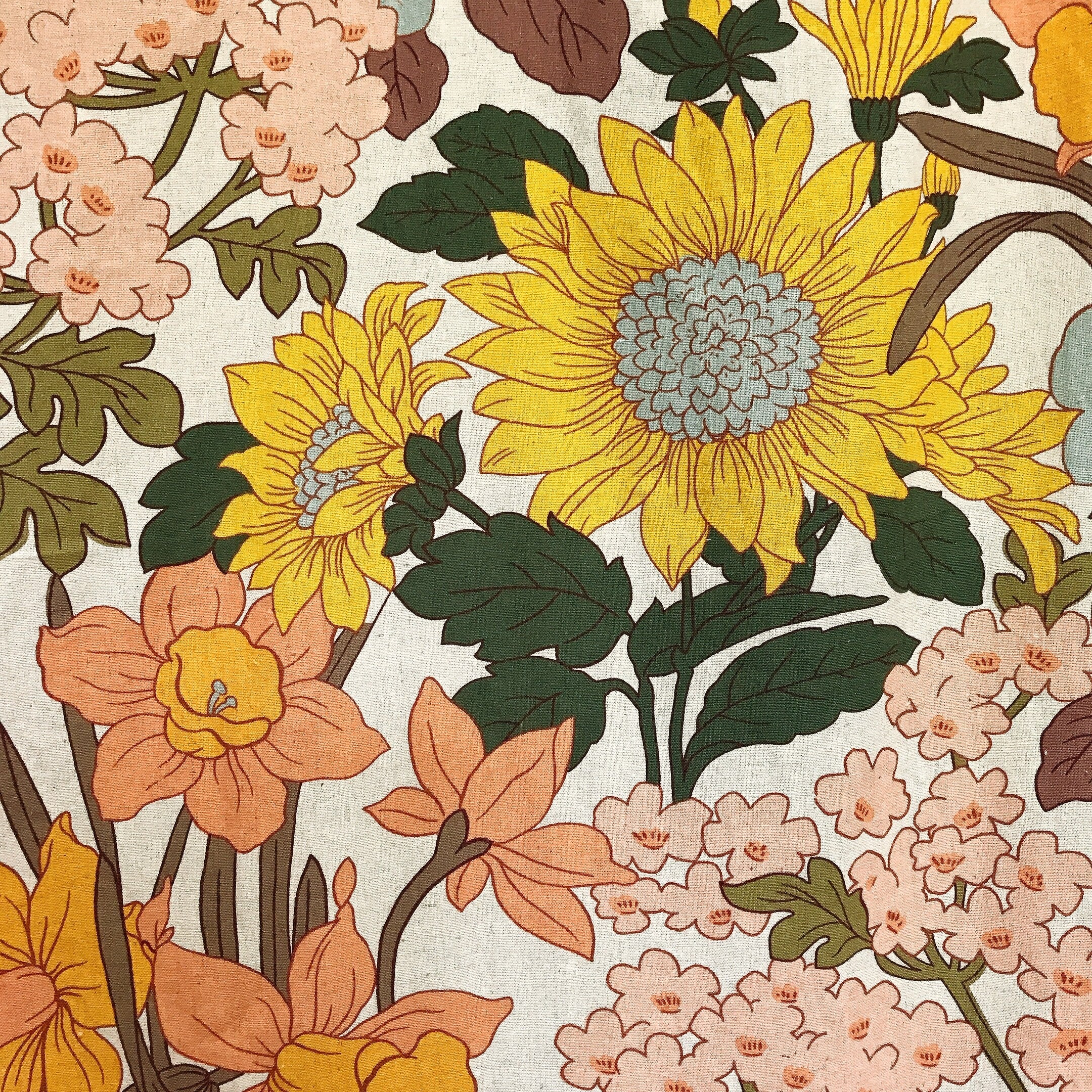 Sunflower Blossom Curtain on Natural Beige