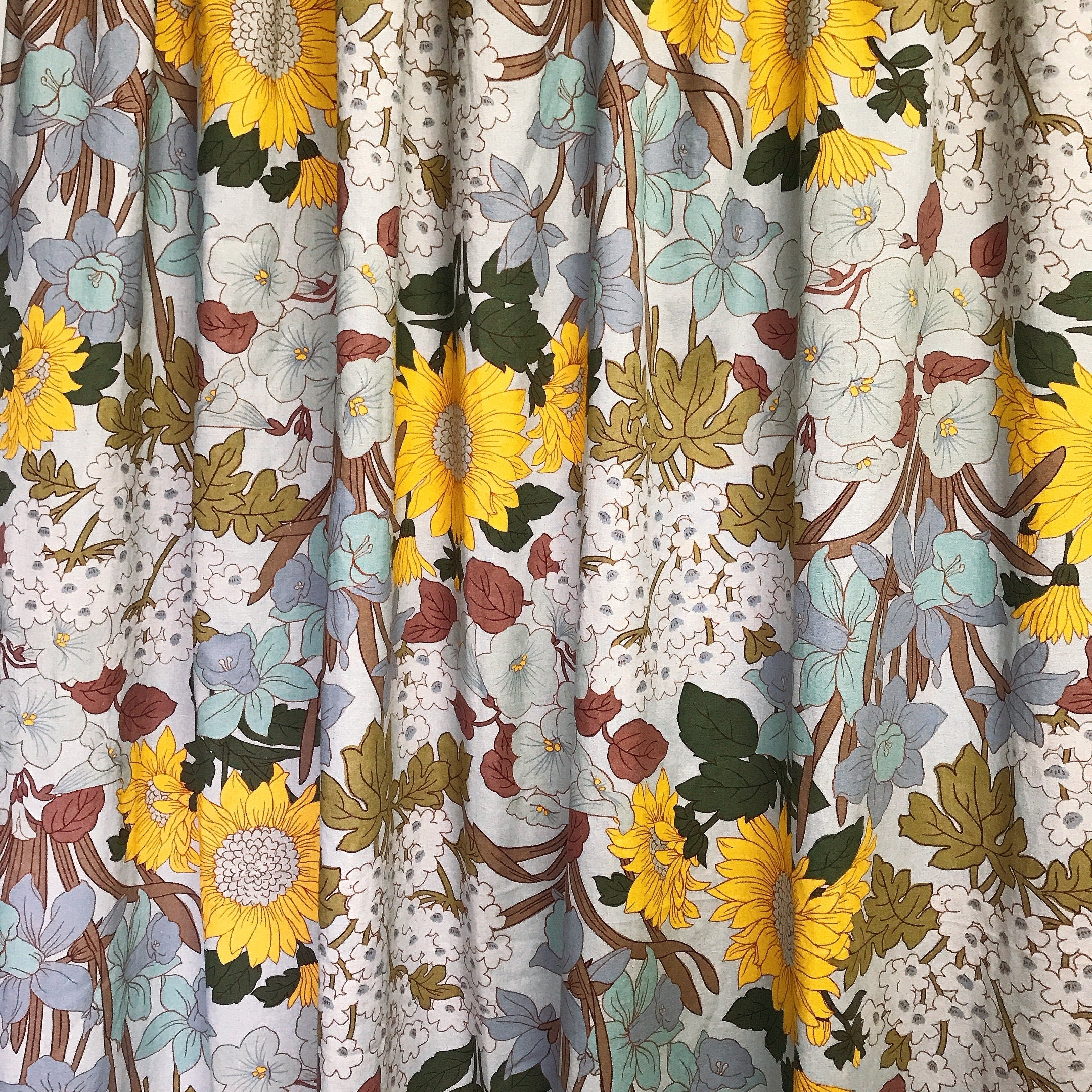 Sunflower Blossom Curtain on Light Blue Grey