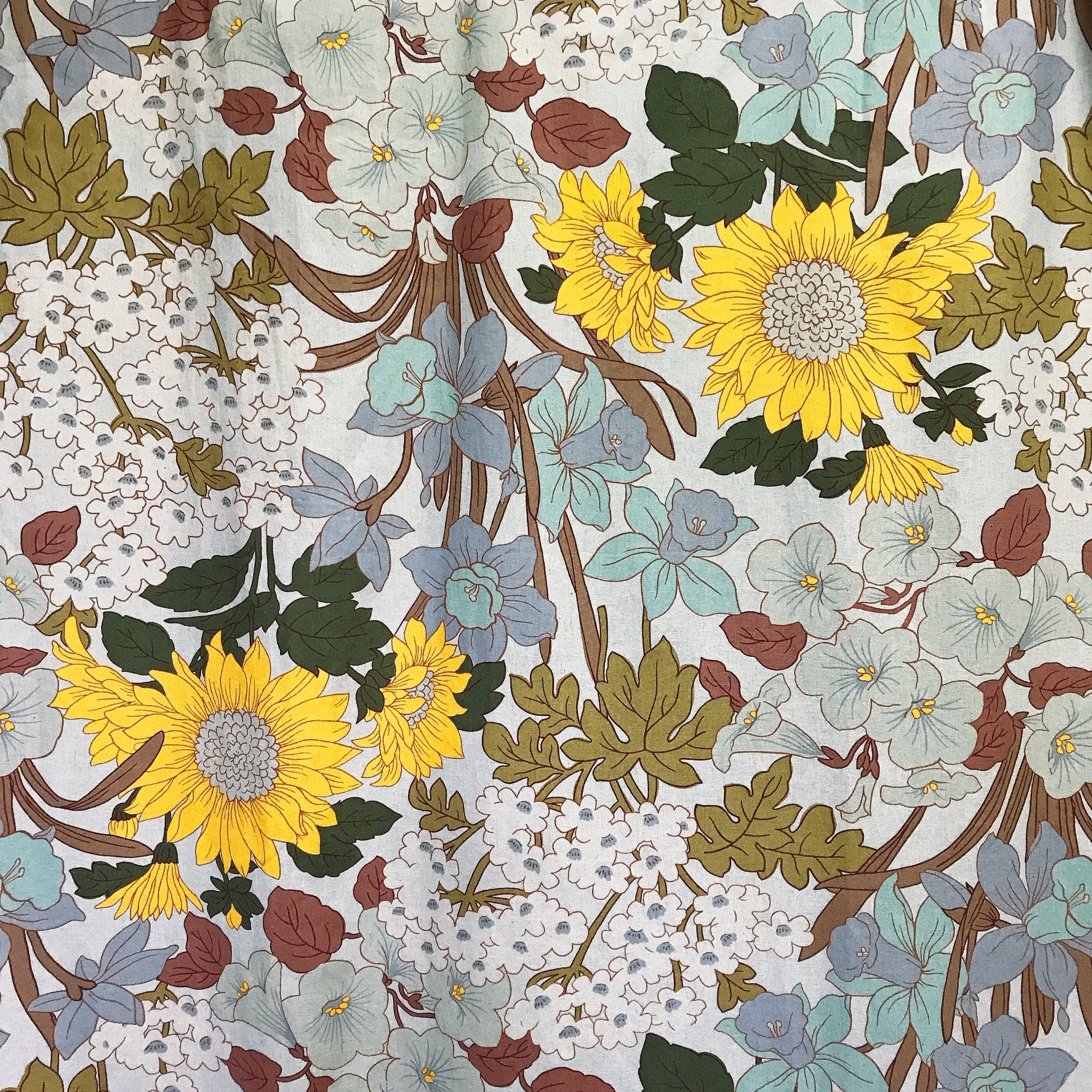 Sunflower Blossom Curtain on Light Blue Grey