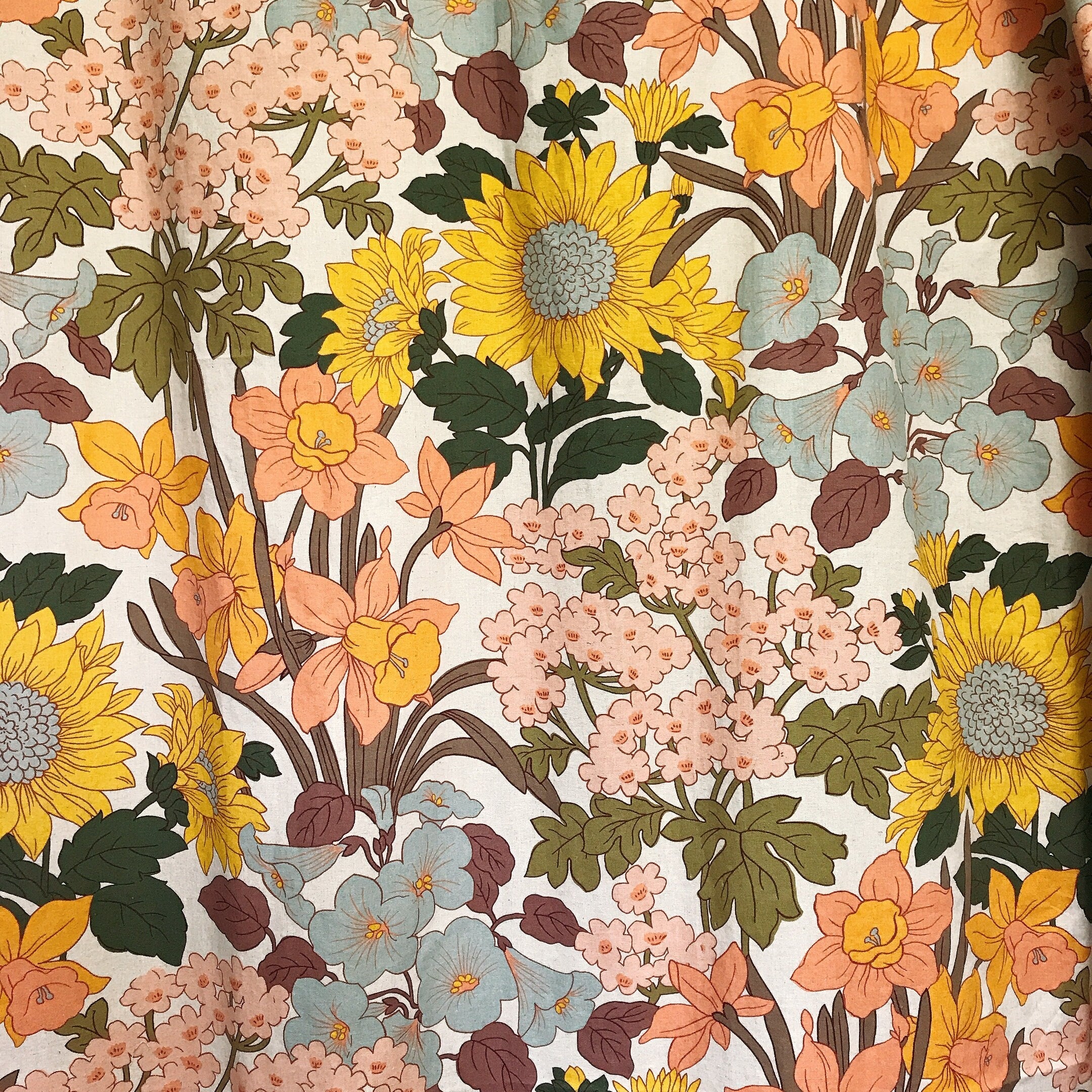 Sunflower Blossom Curtain on Natural Beige