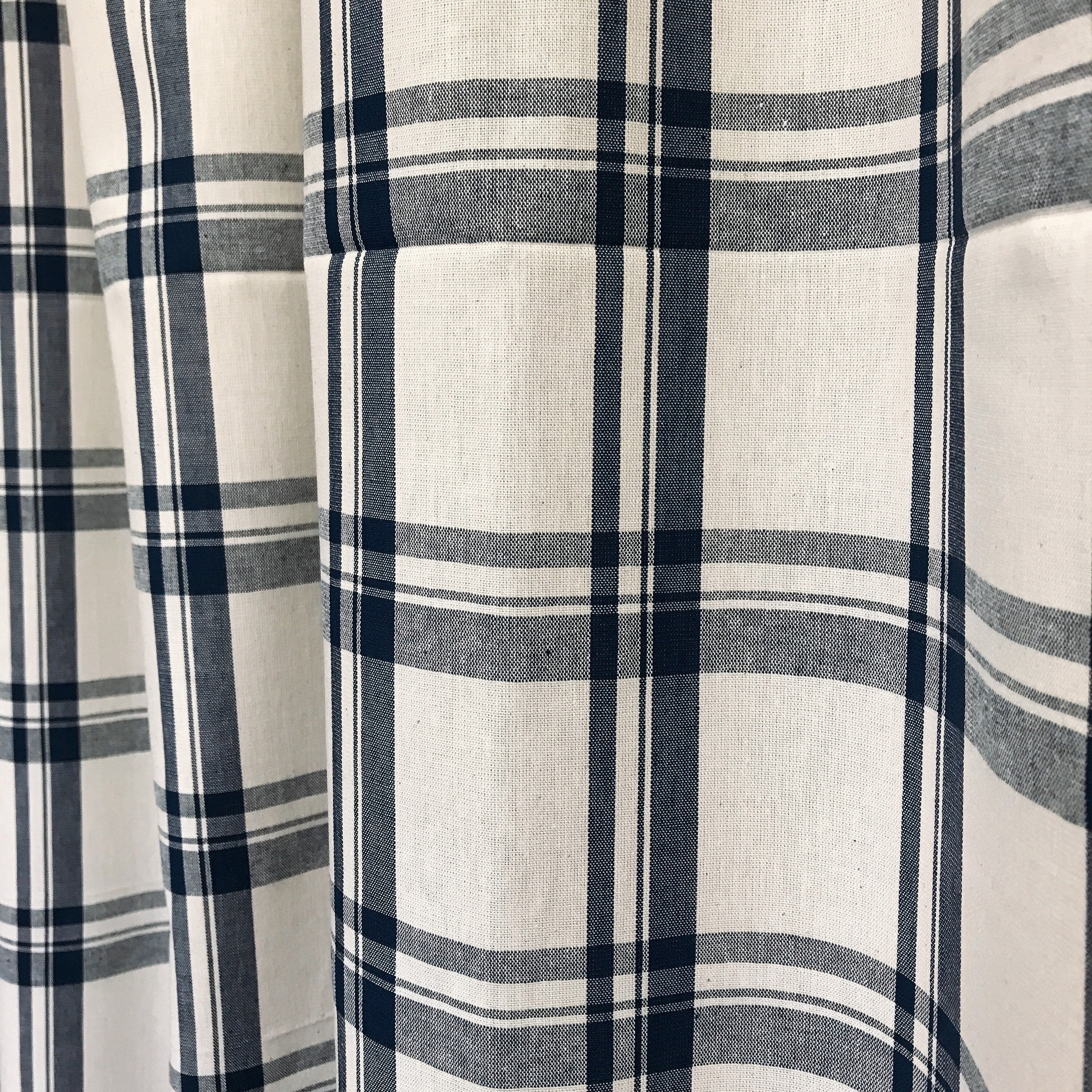 Spruce Blue Check Curtain on Ivory