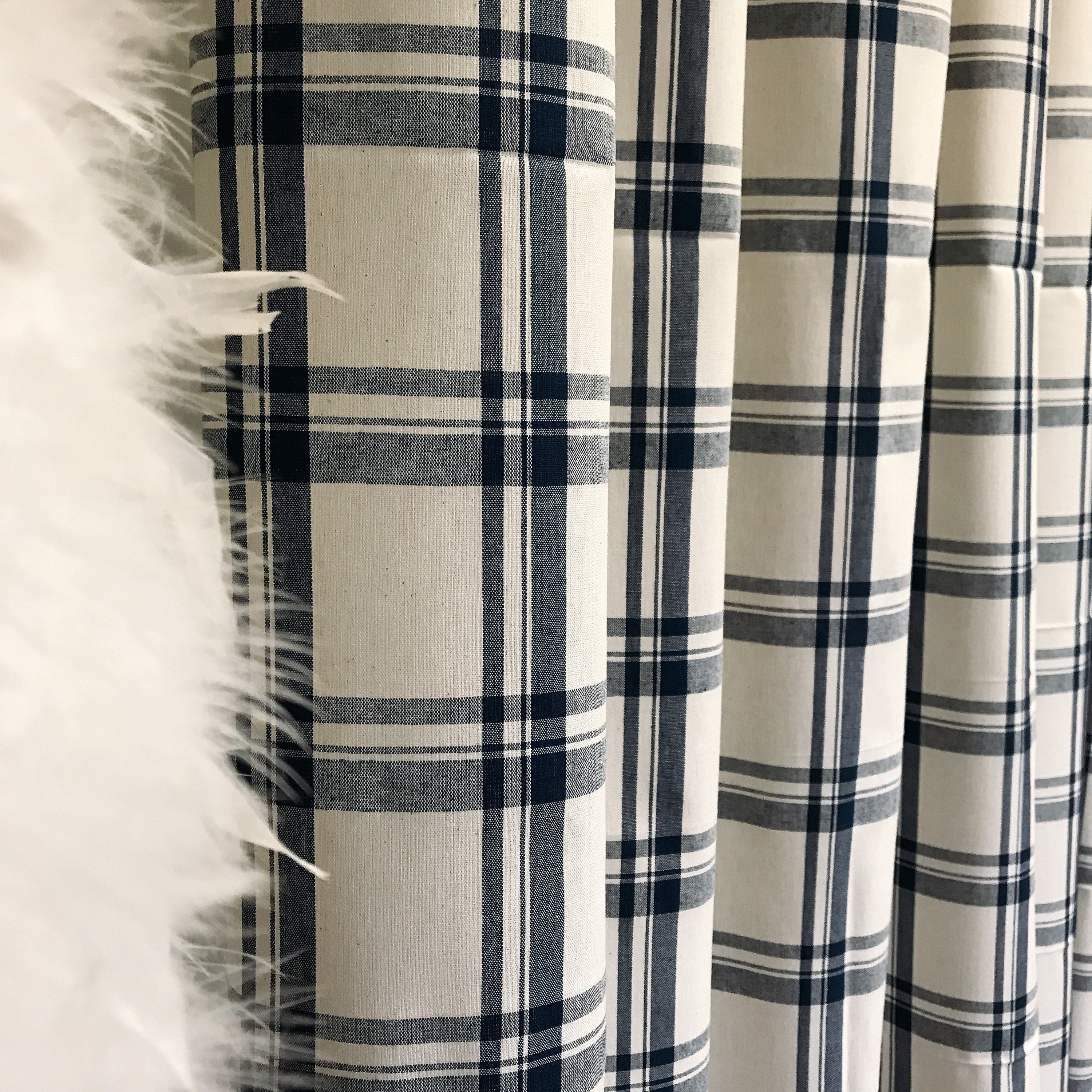 Spruce Blue Check Curtain on Ivory