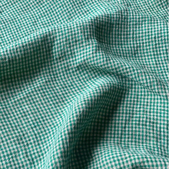 Green Mini Gingham Linen Curtain