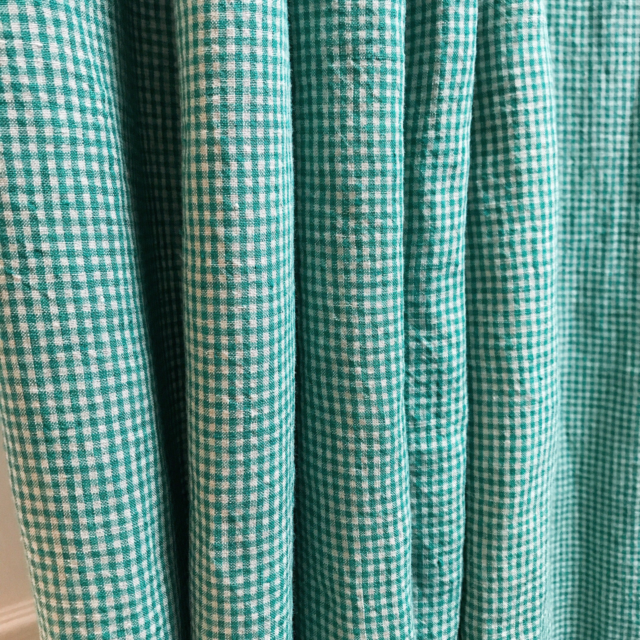Green Mini Gingham Linen Curtain