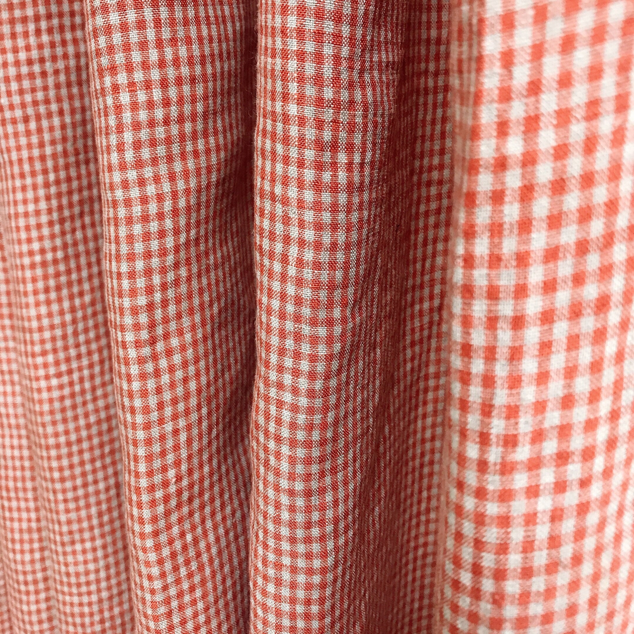 Red and Natural Beige Mini Gingham Curtain