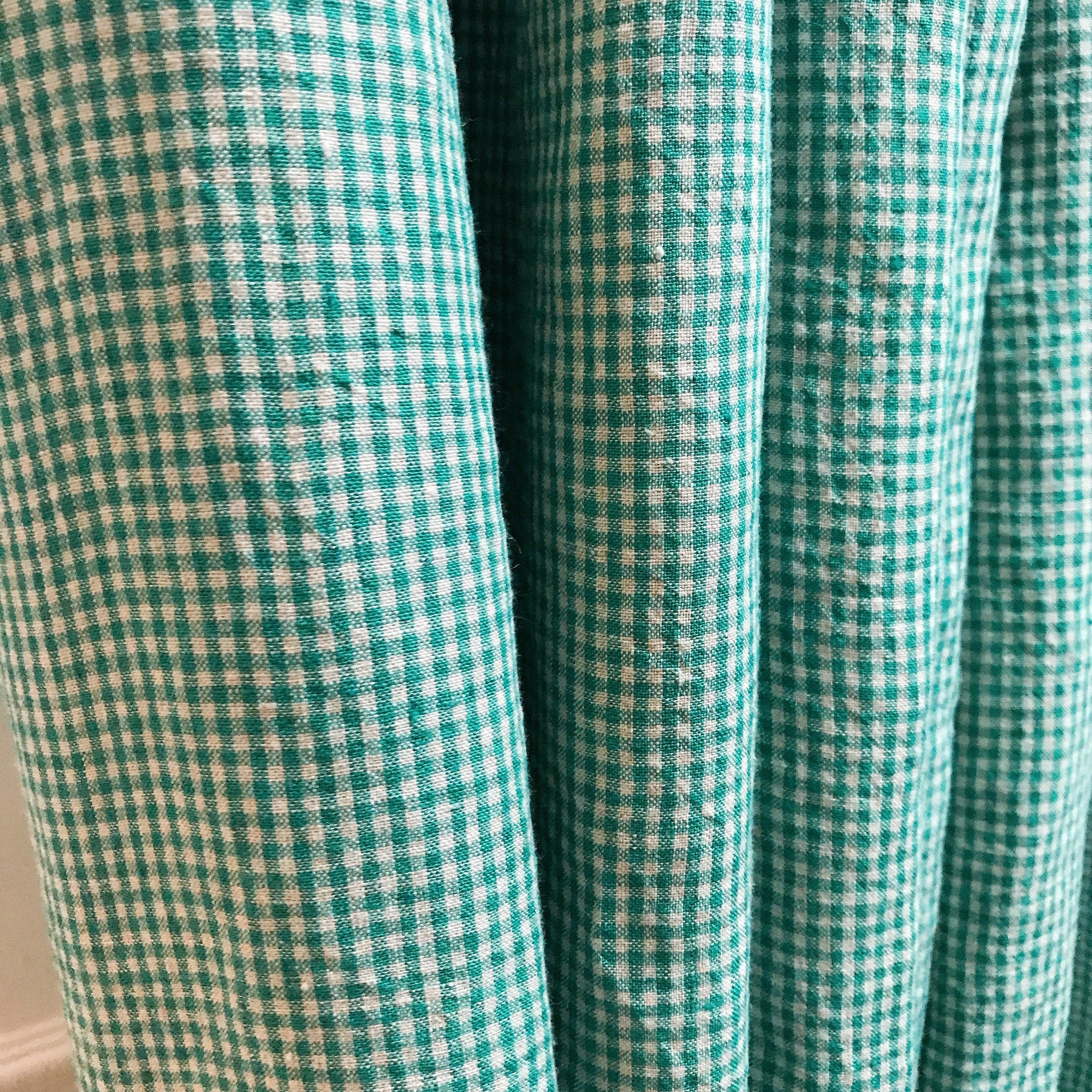Green Mini Gingham Linen Curtain