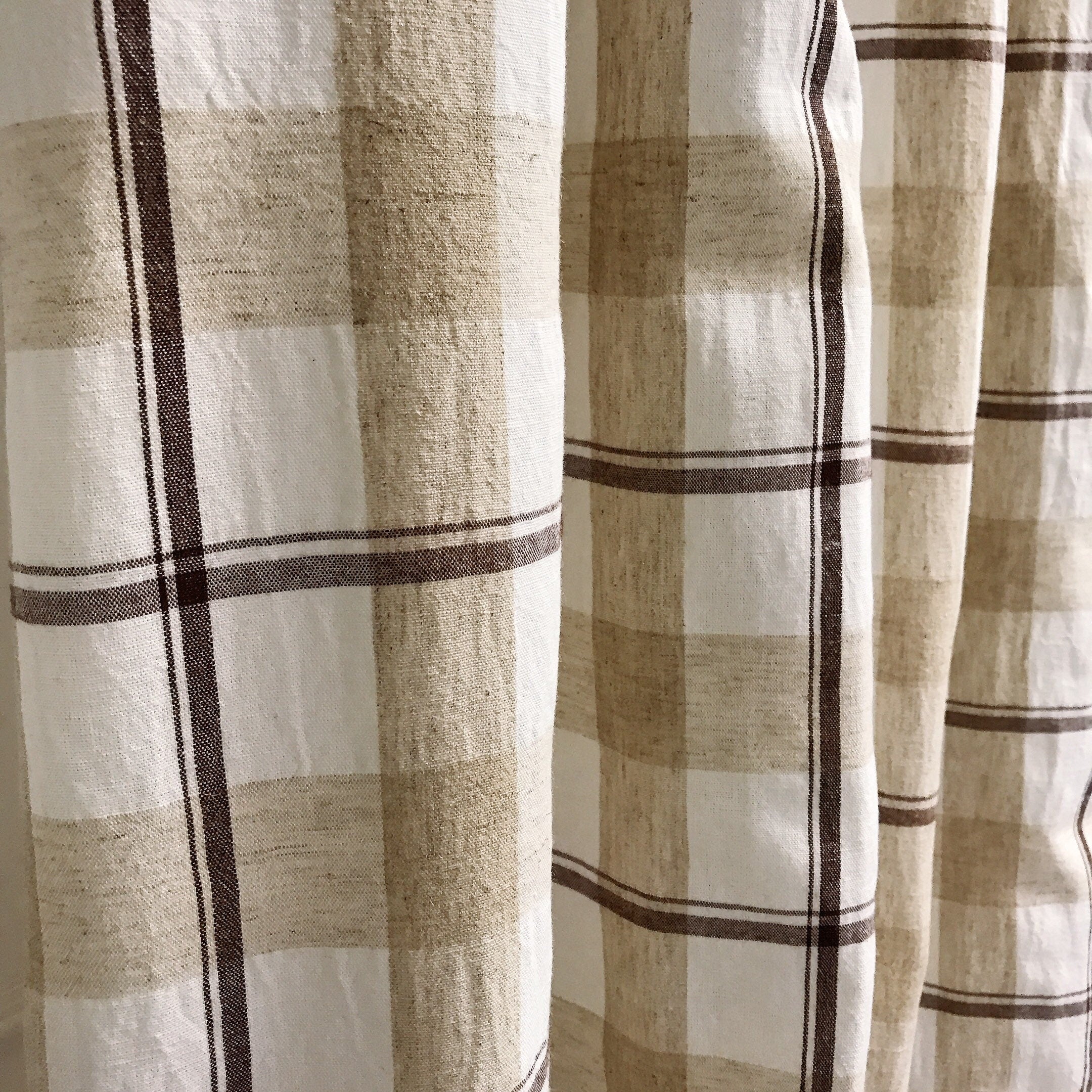 Brown Beige and Ivory Plaid Curtain