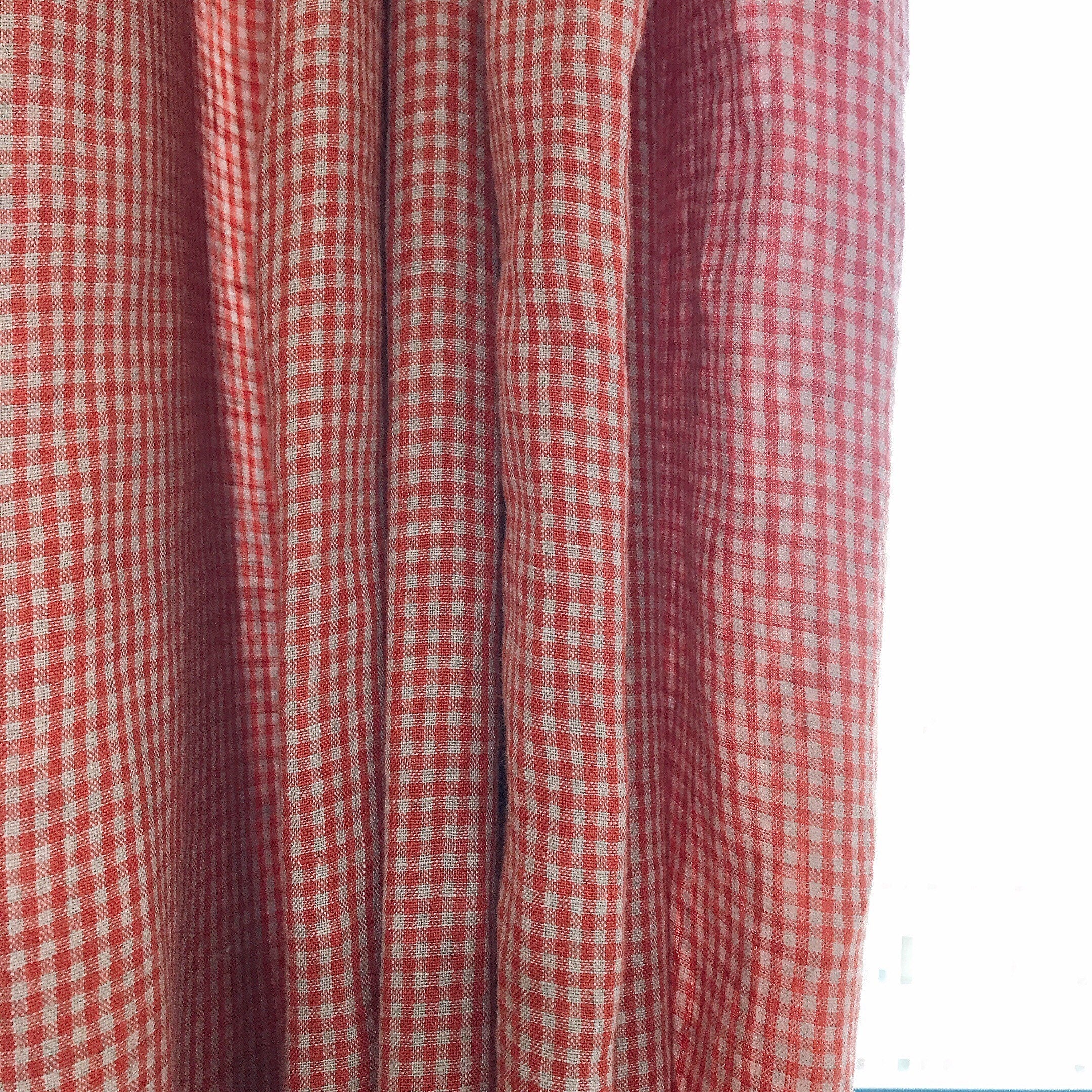 Red and Natural Beige Mini Gingham Curtain