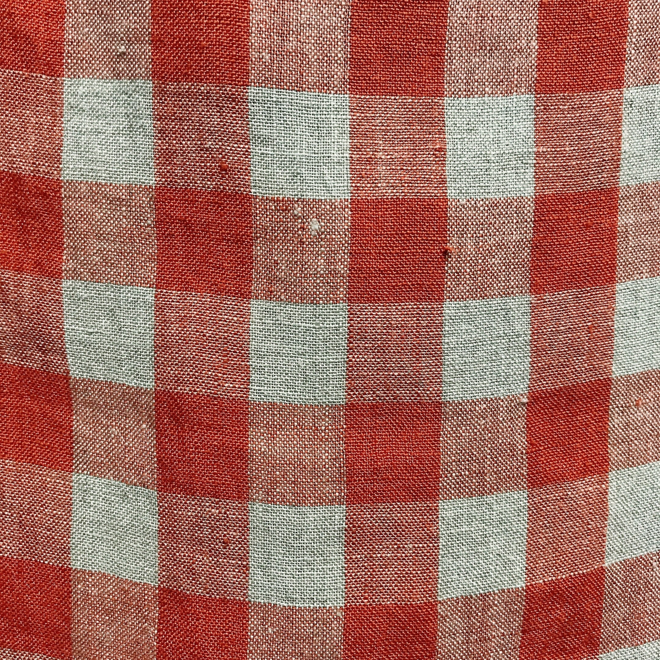Plaid Vermilion Red Curtain on Natural Tan Beige