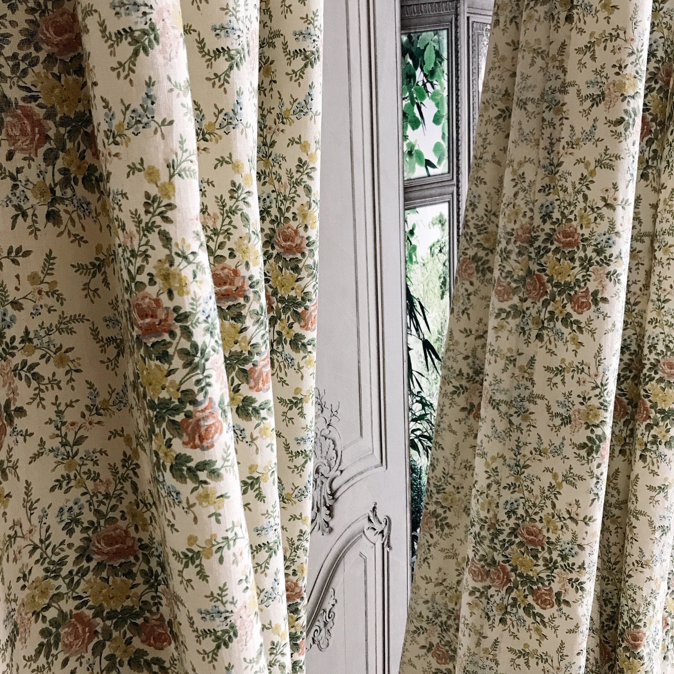 Toned Down Pink Floral Curtain on Natural Beige