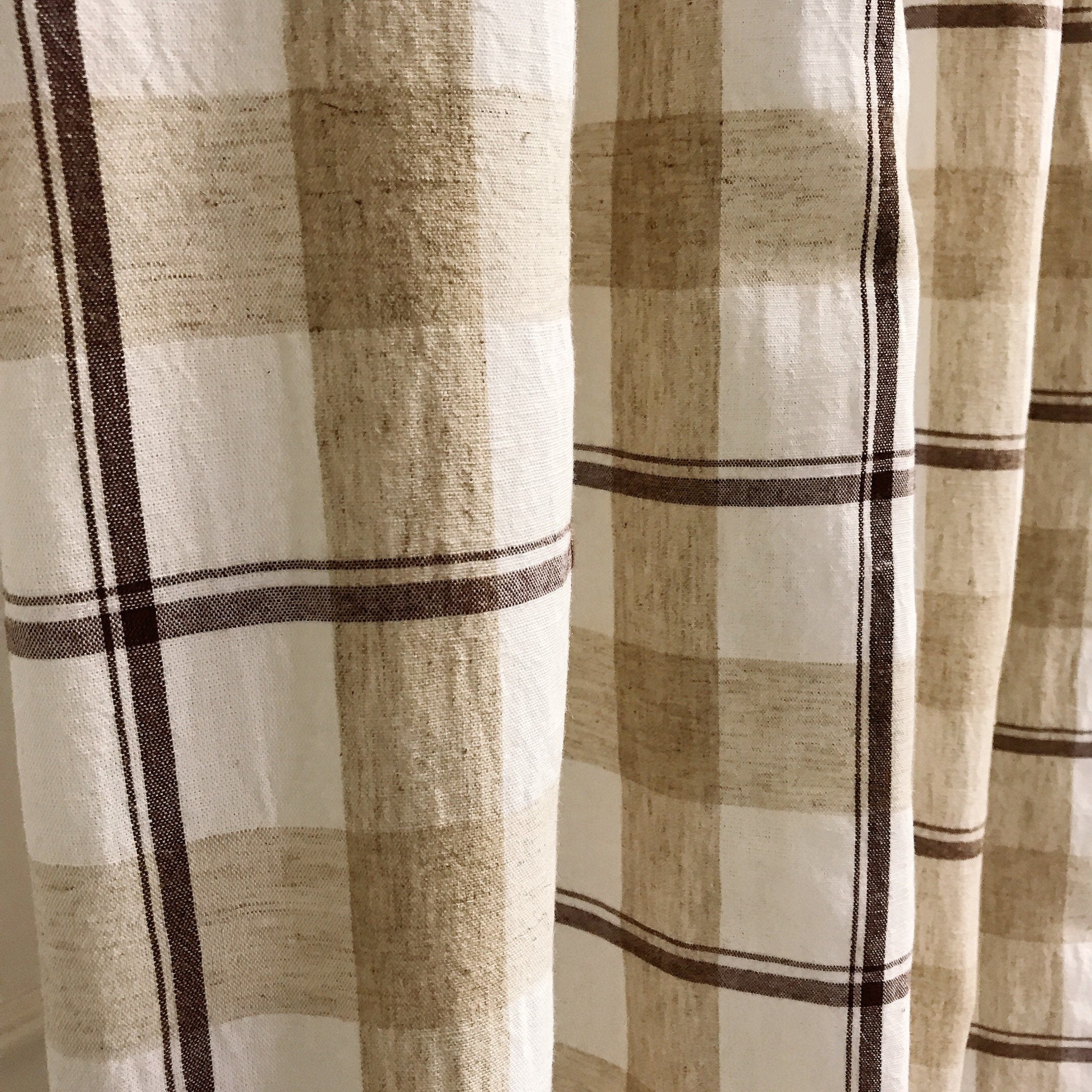 Brown Beige and Ivory Plaid Curtain