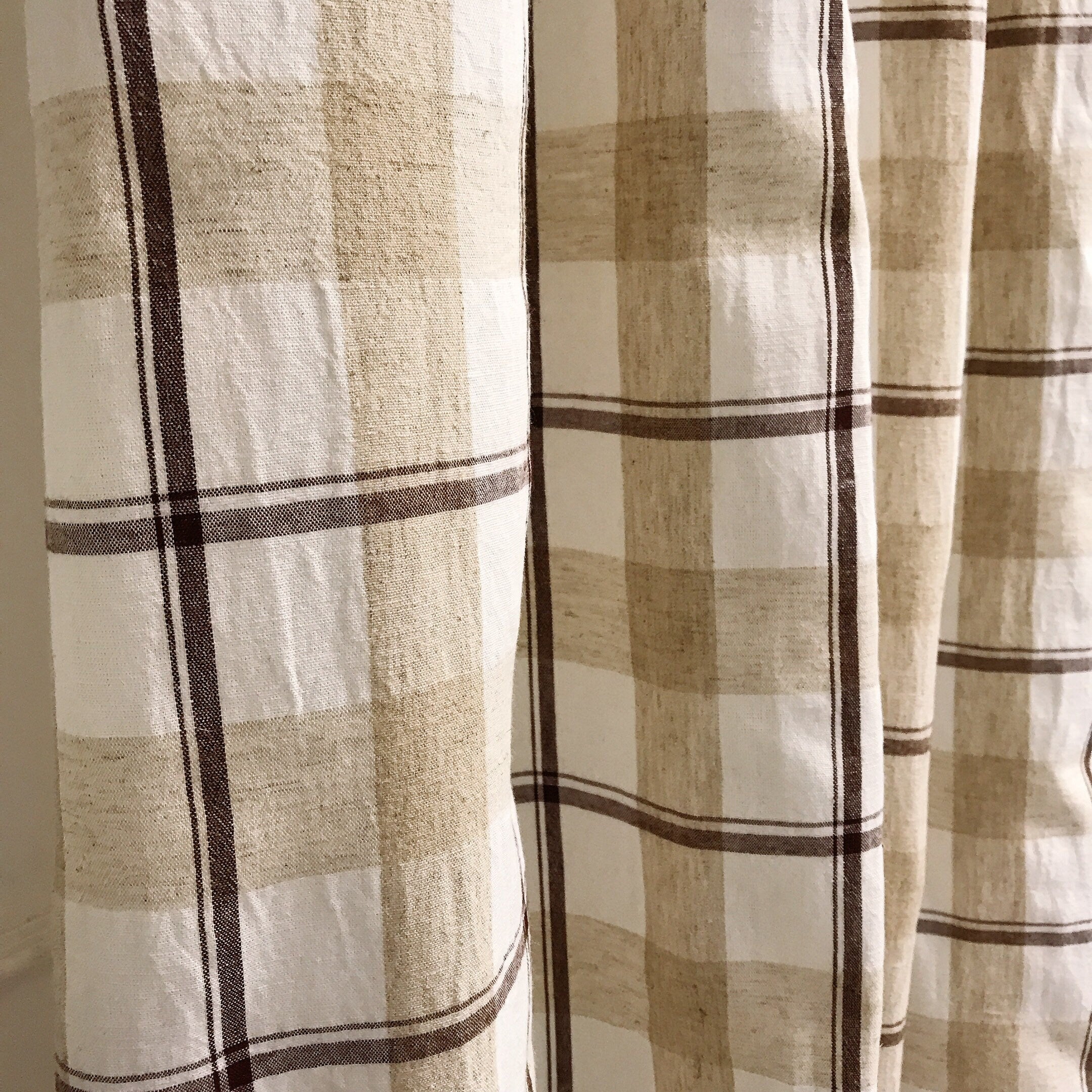 Brown Beige and Ivory Plaid Curtain