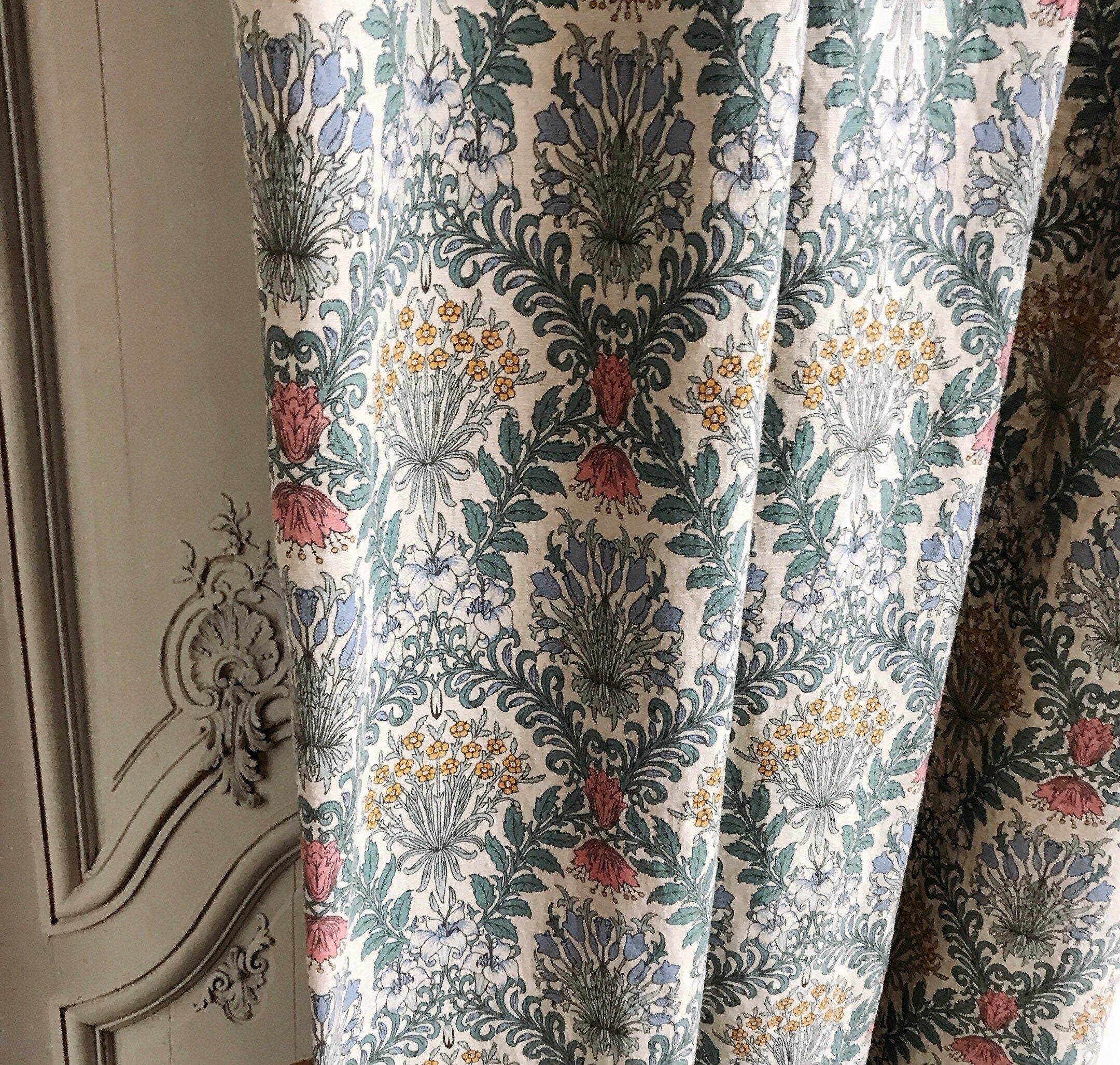 Multicolor Botanical Floral Curtain on Natural Beige