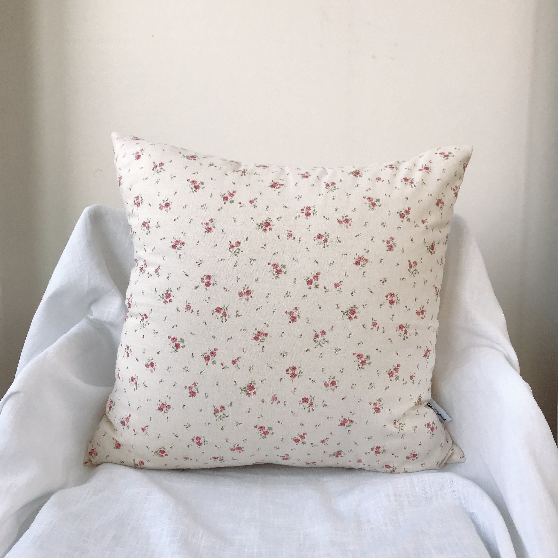 Modern Vintage Light Burgundy Floral Pattern Natural Beige Background Washed Cotton Decorative Square Cushion Throw Pillow Cover 18 inch