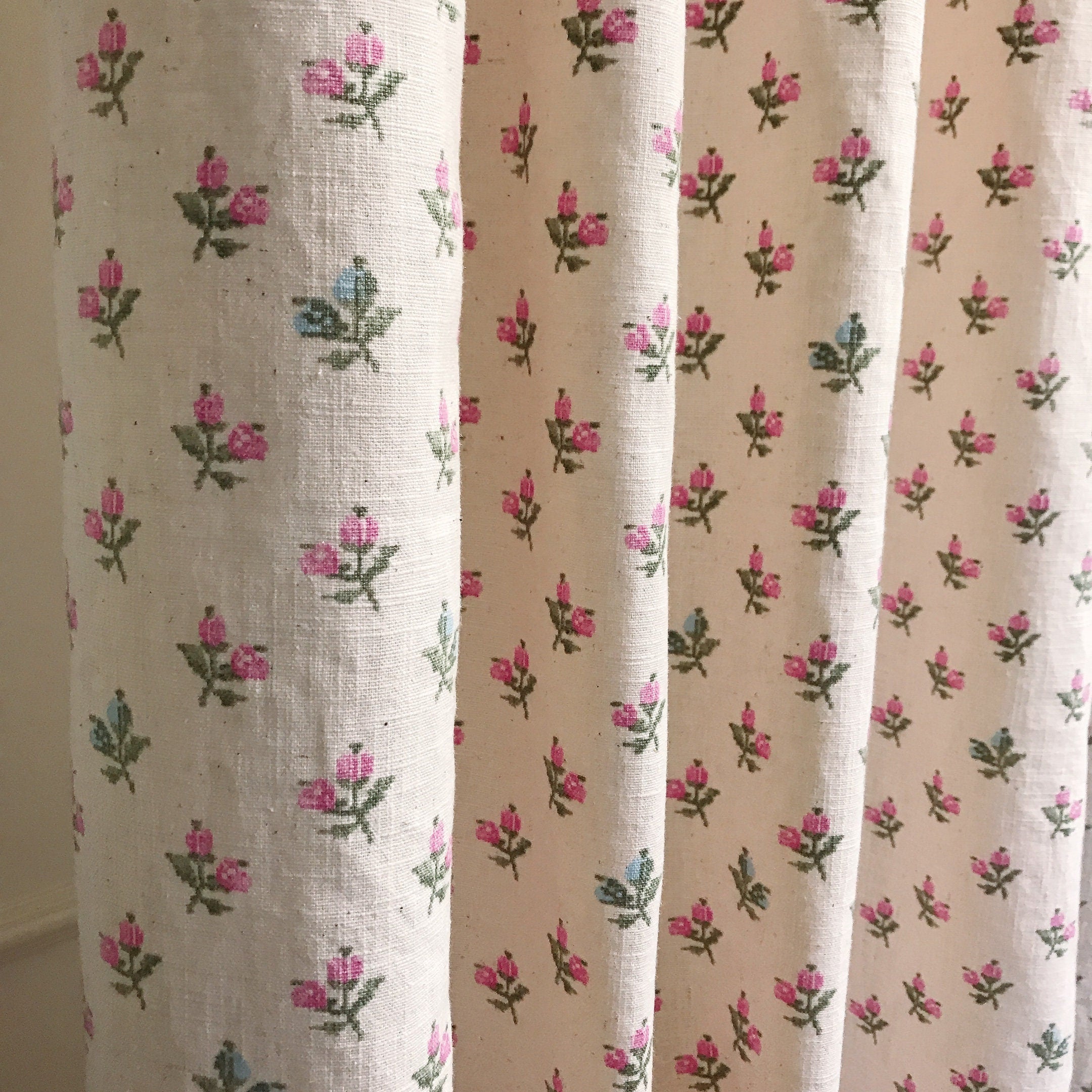 Fuchsia Pink Floral Curtain on Pale Pink