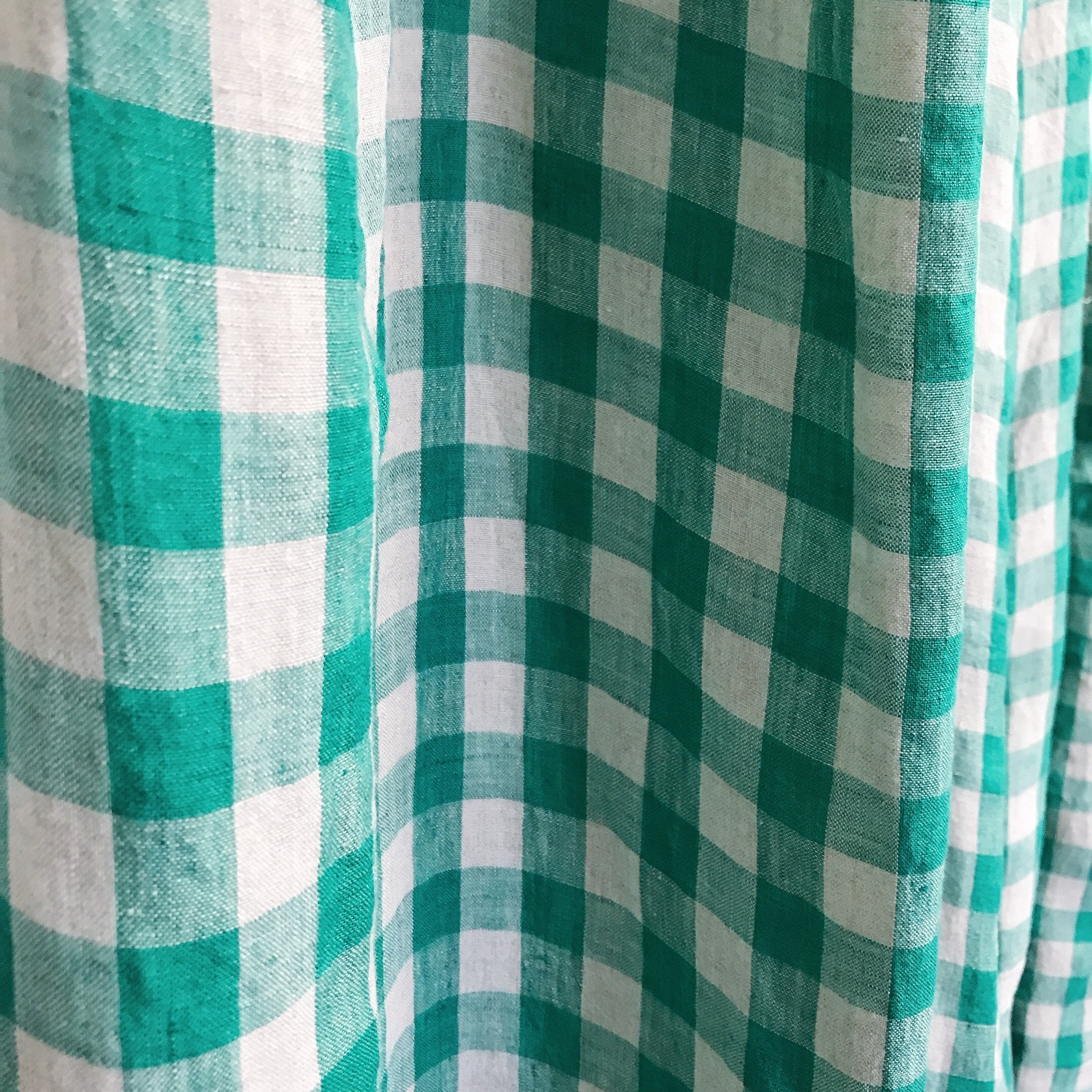 Green Plaid Linen Curtain on Natural Beige