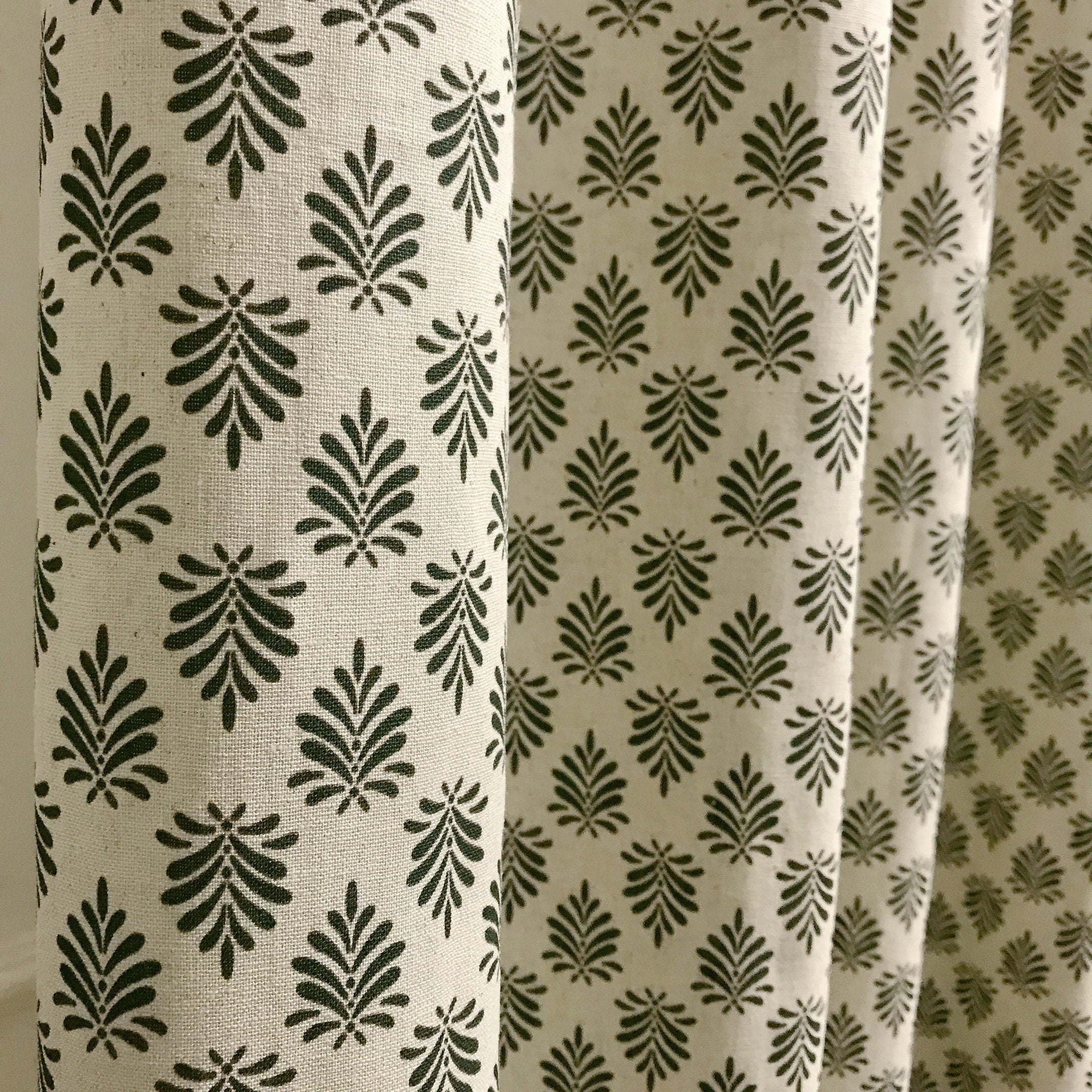 Deep Green Leaf Curtain on Natural Beige