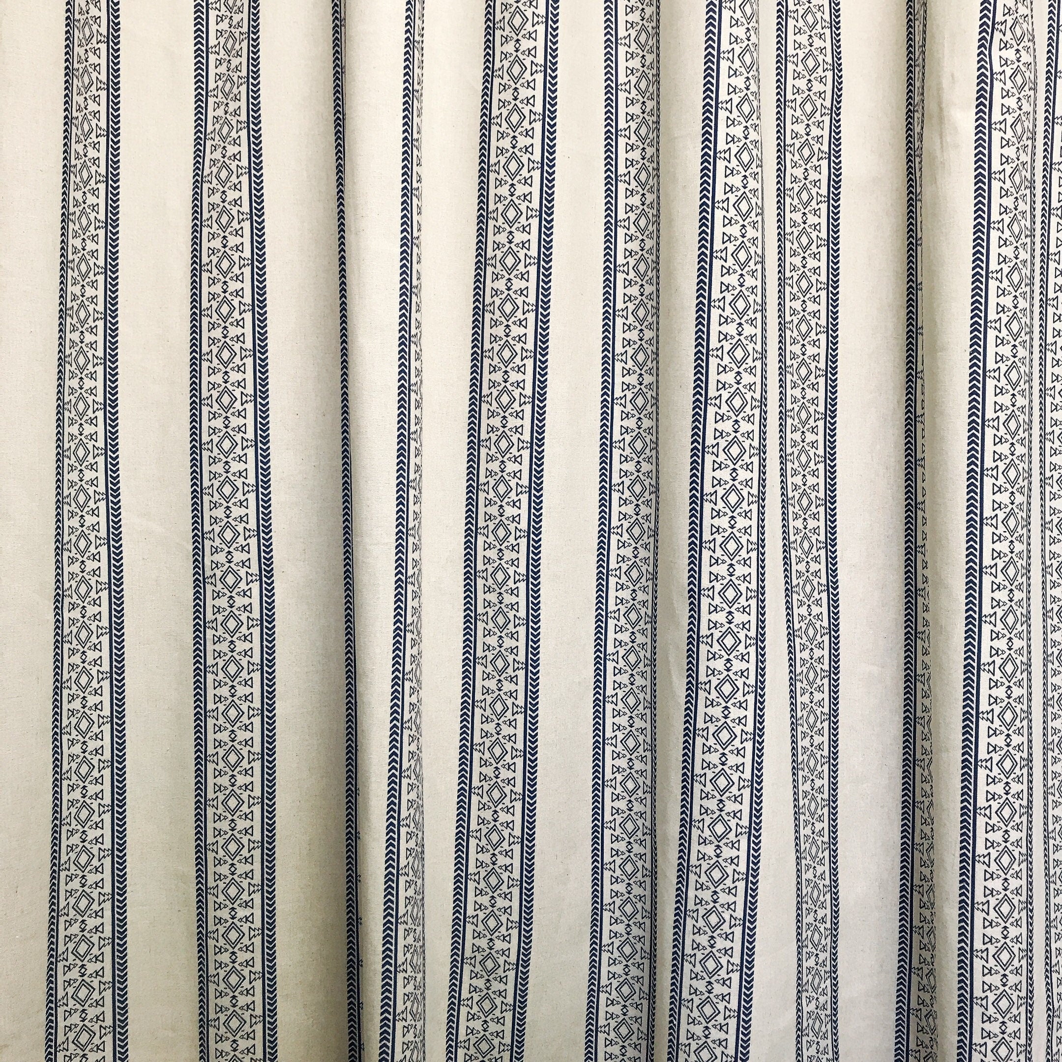 Indigo Blue Patterned Curtain on Natural Beige