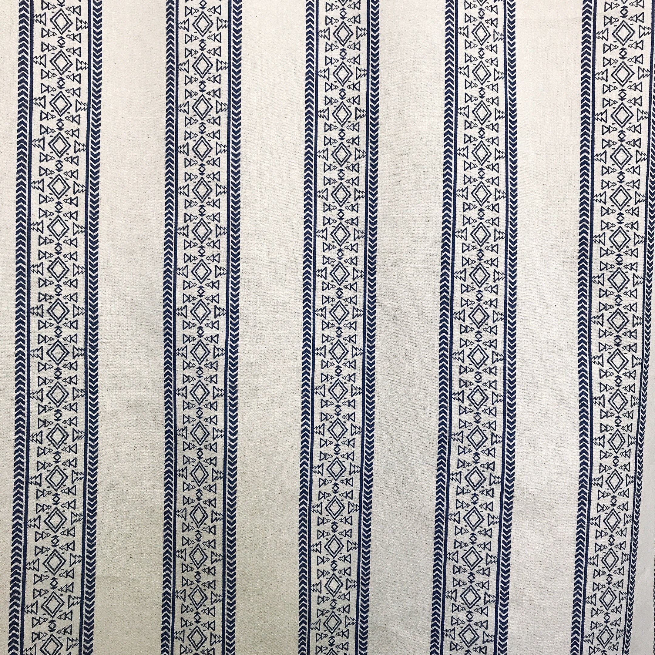 Indigo Blue Patterned Curtain on Natural Beige