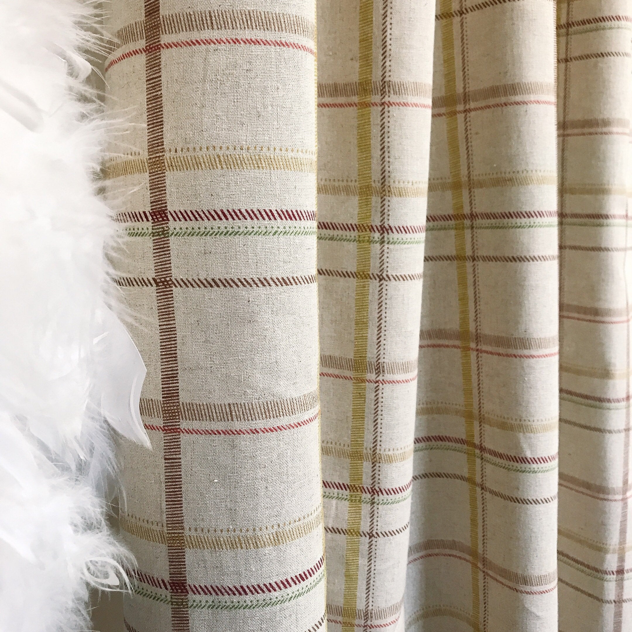 Brown Diagonal Plaid Curtain on Natural Beige