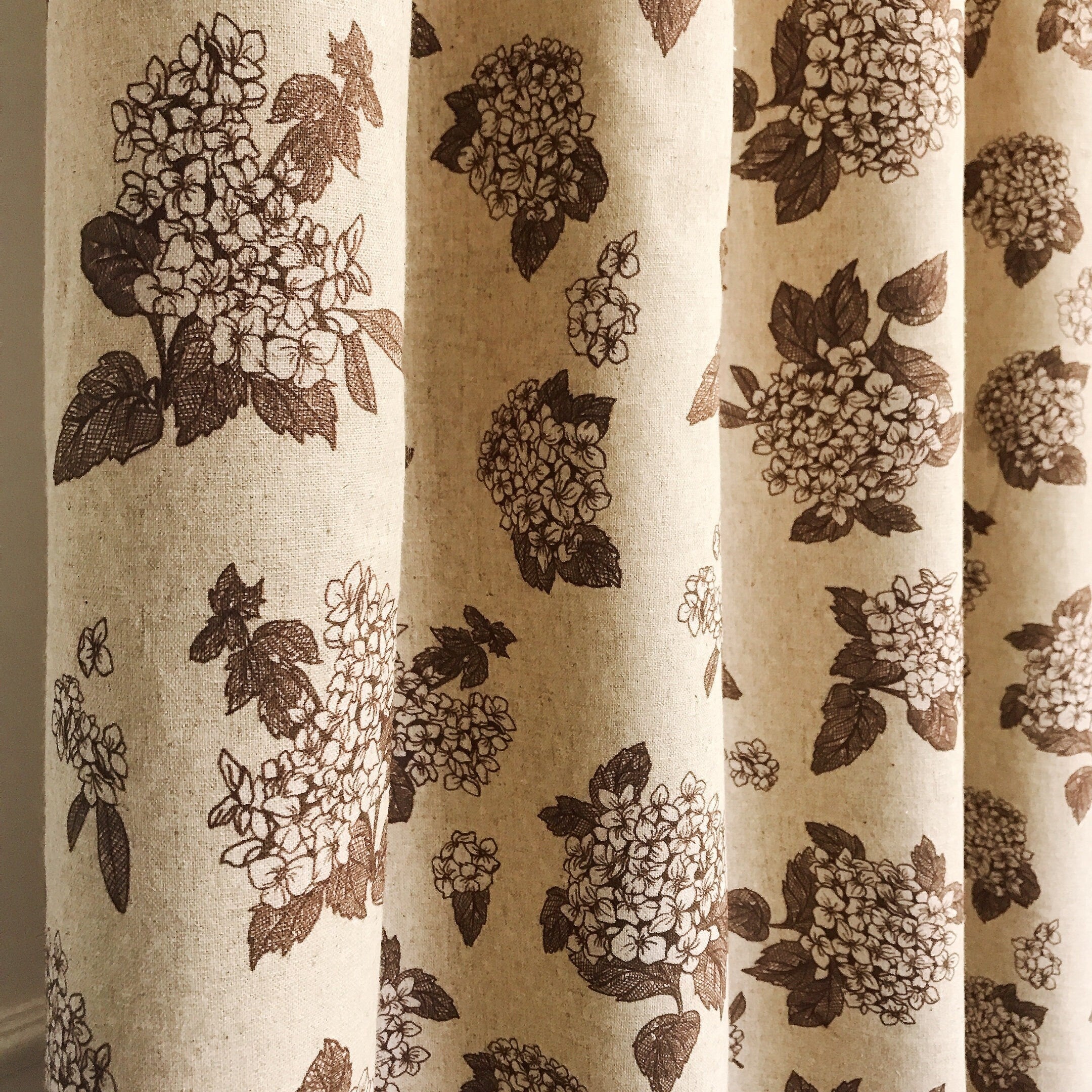 Brown Hydrangea Floral Curtain on Natural Beige