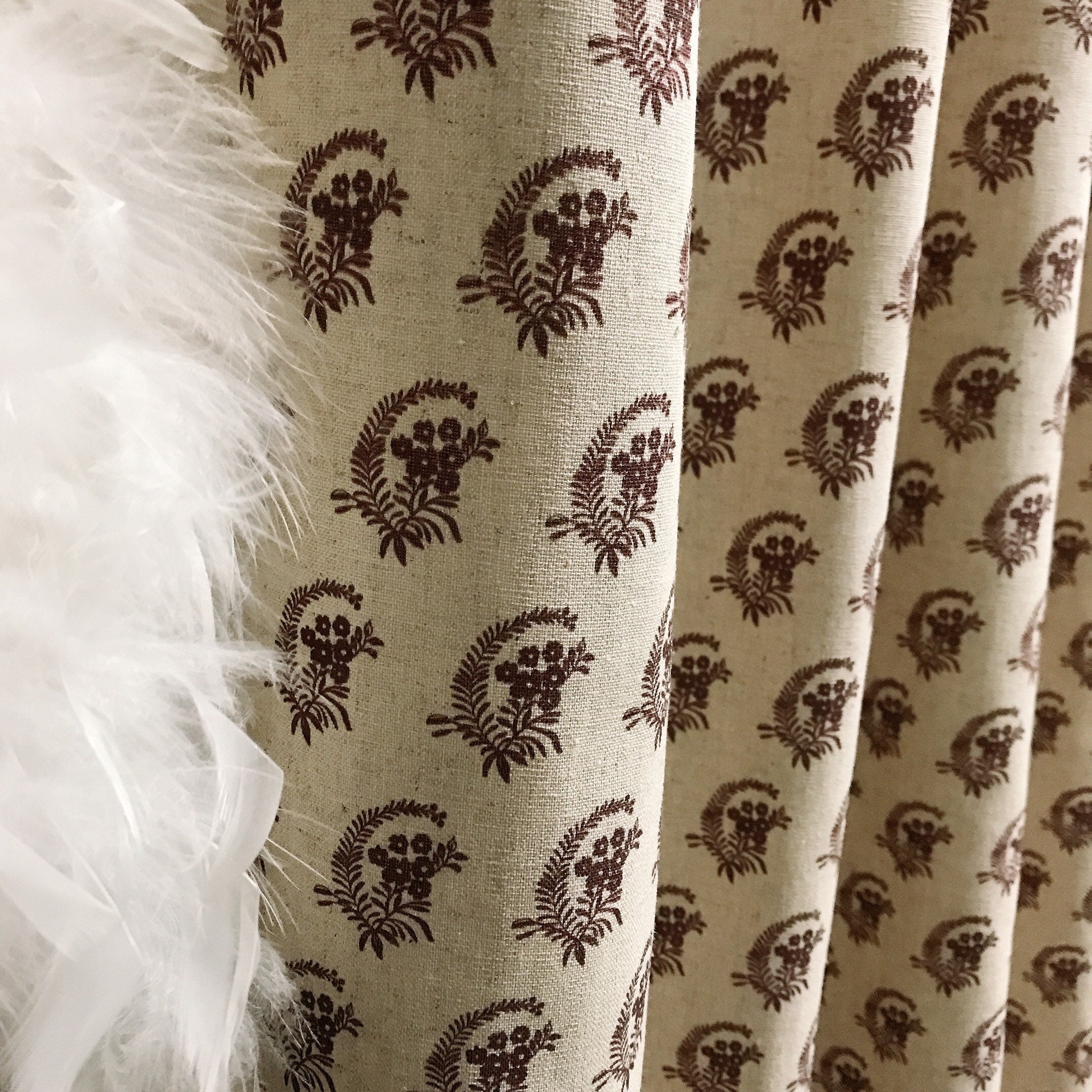 Brown Leafy Floral Curtain on Natural Beige