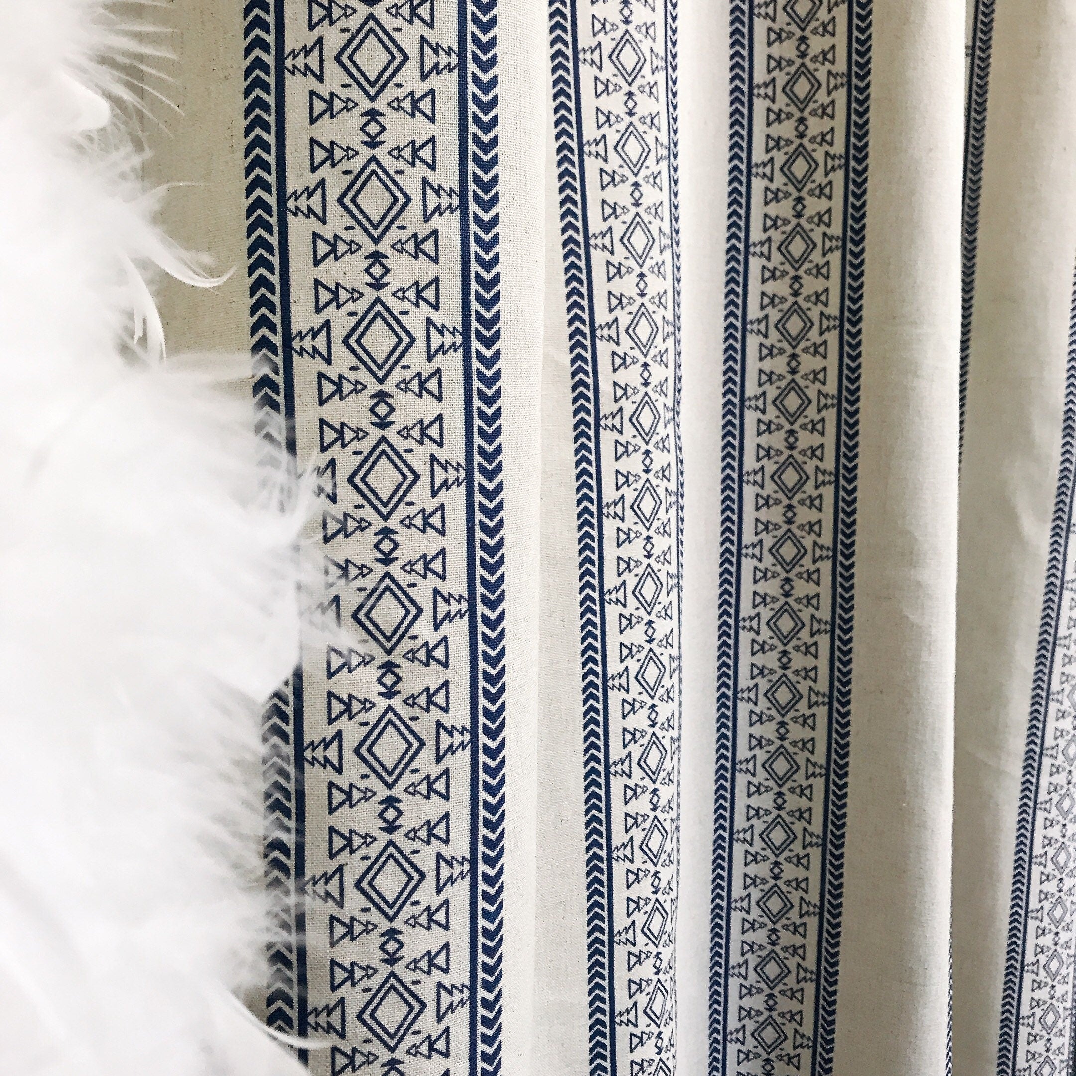 Indigo Blue Patterned Curtain on Natural Beige
