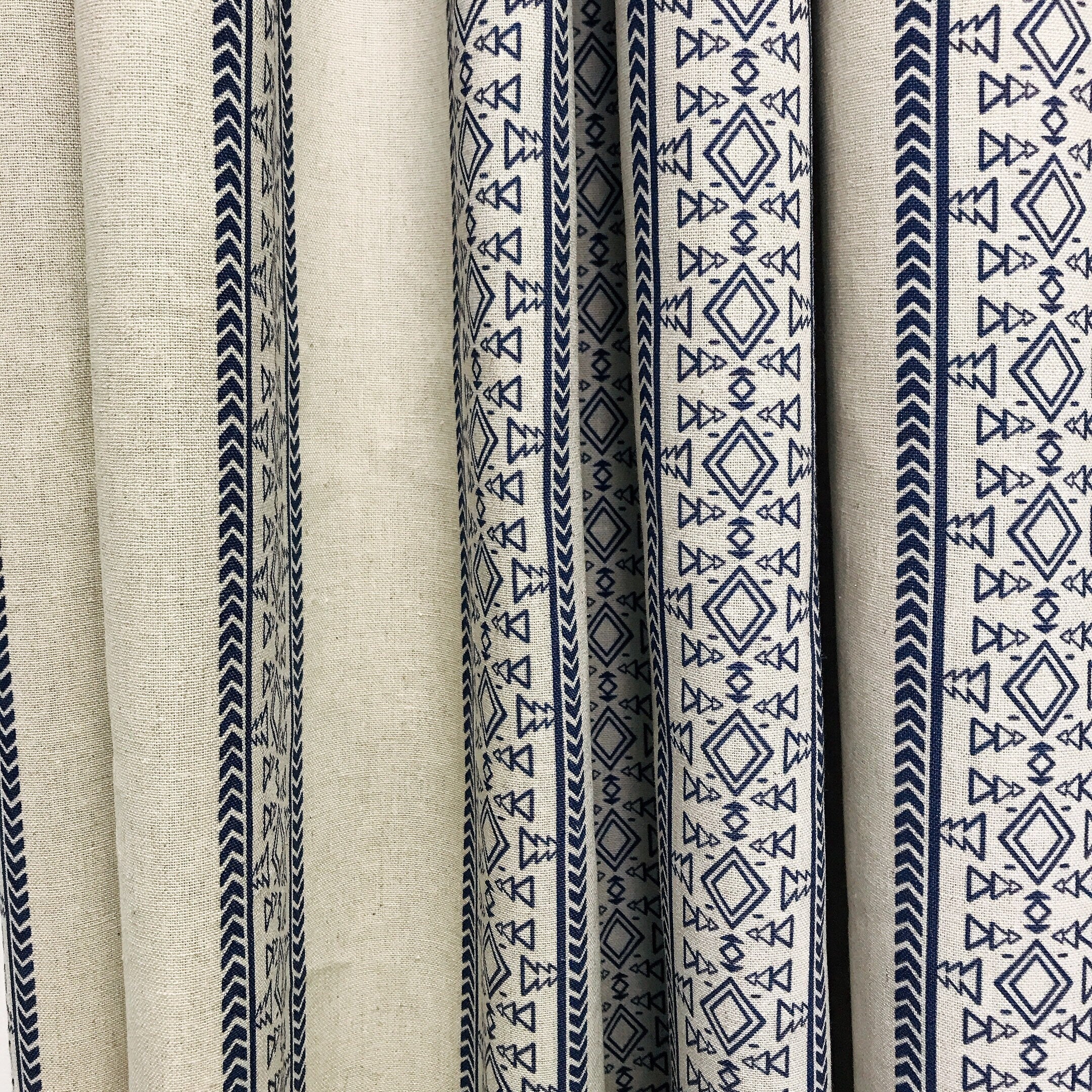 Indigo Blue Patterned Curtain on Natural Beige
