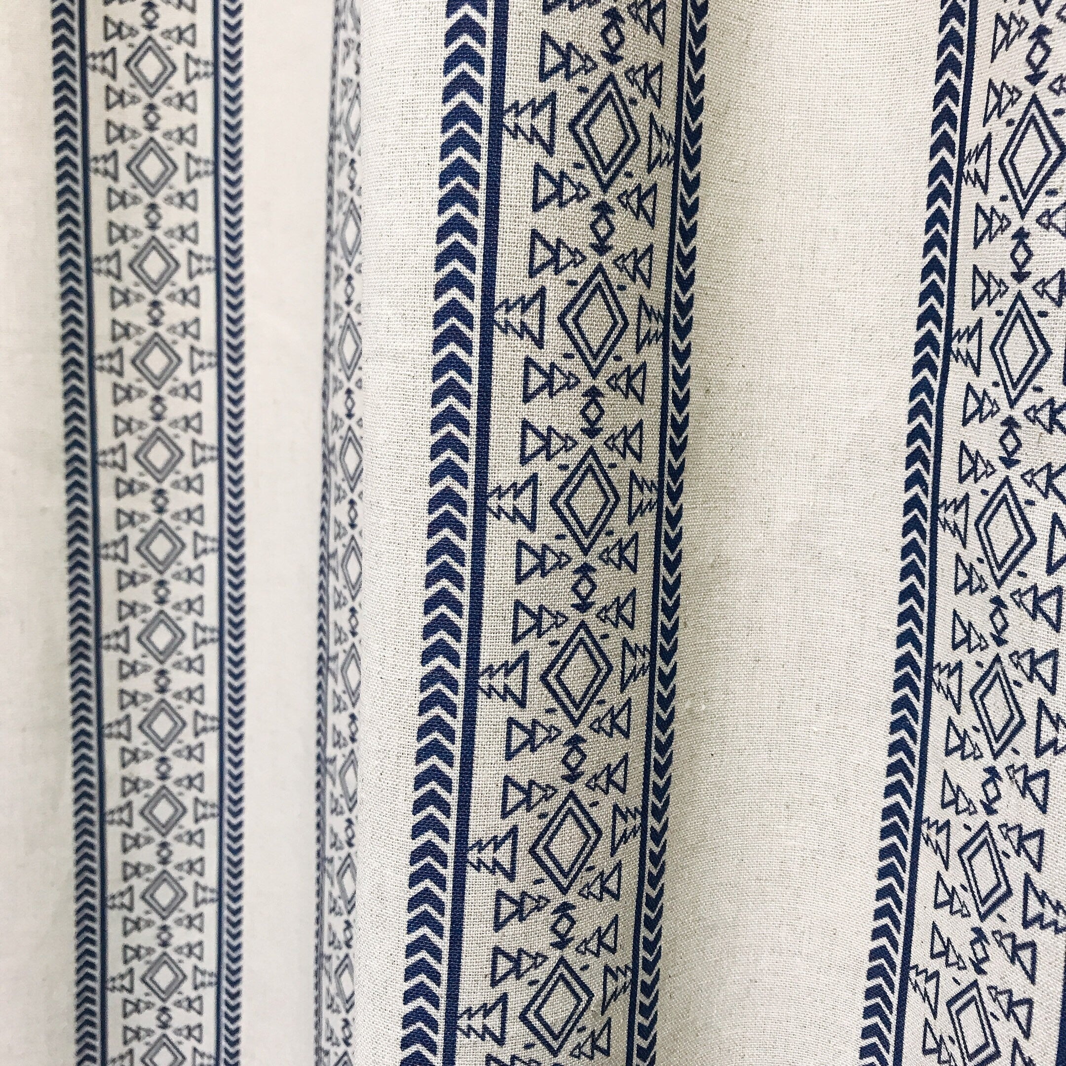 Indigo Blue Patterned Curtain on Natural Beige