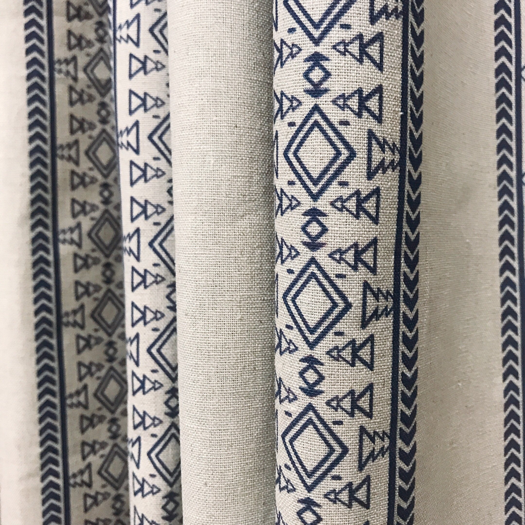 Indigo Blue Patterned Curtain on Natural Beige