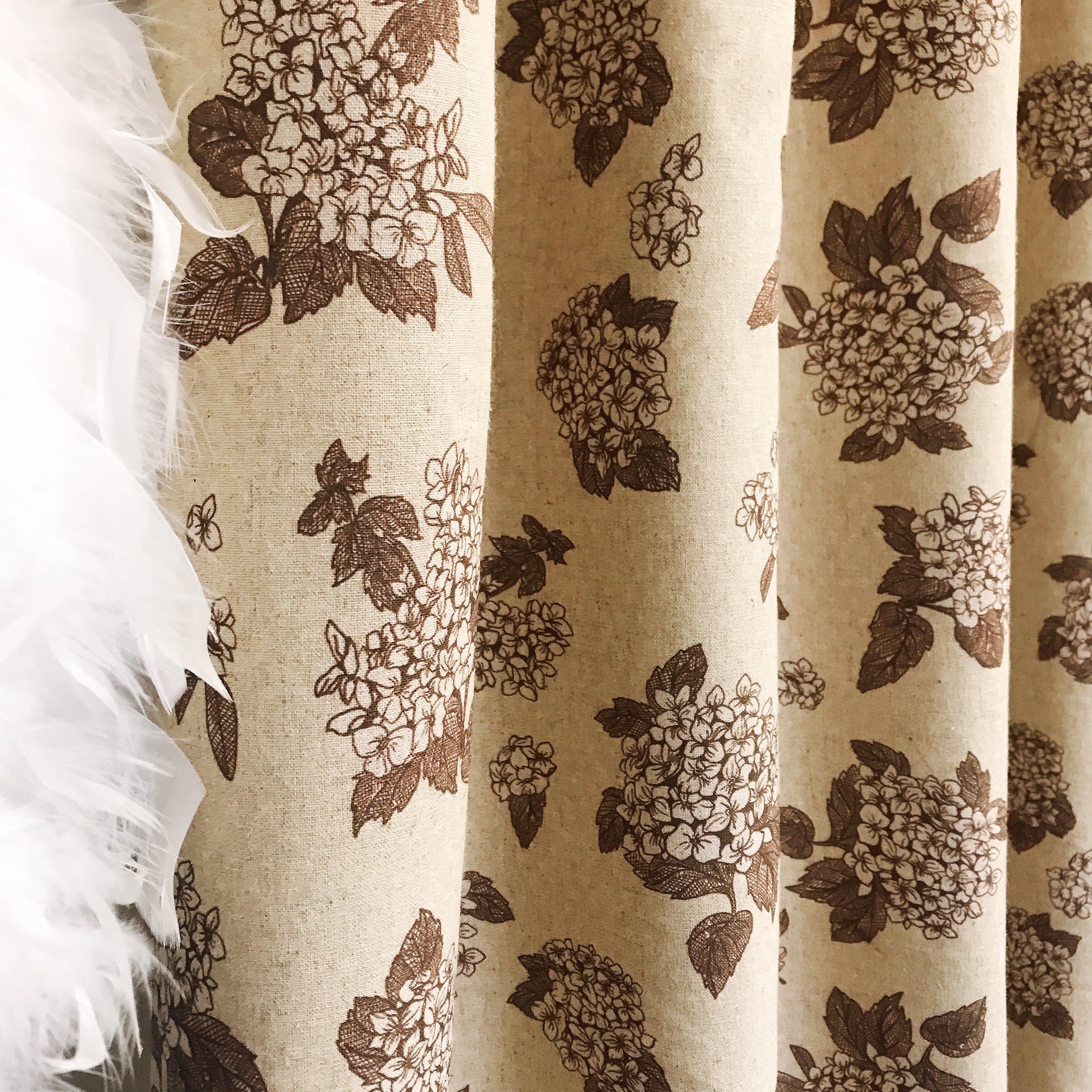 Brown Hydrangea Floral Curtain on Natural Beige