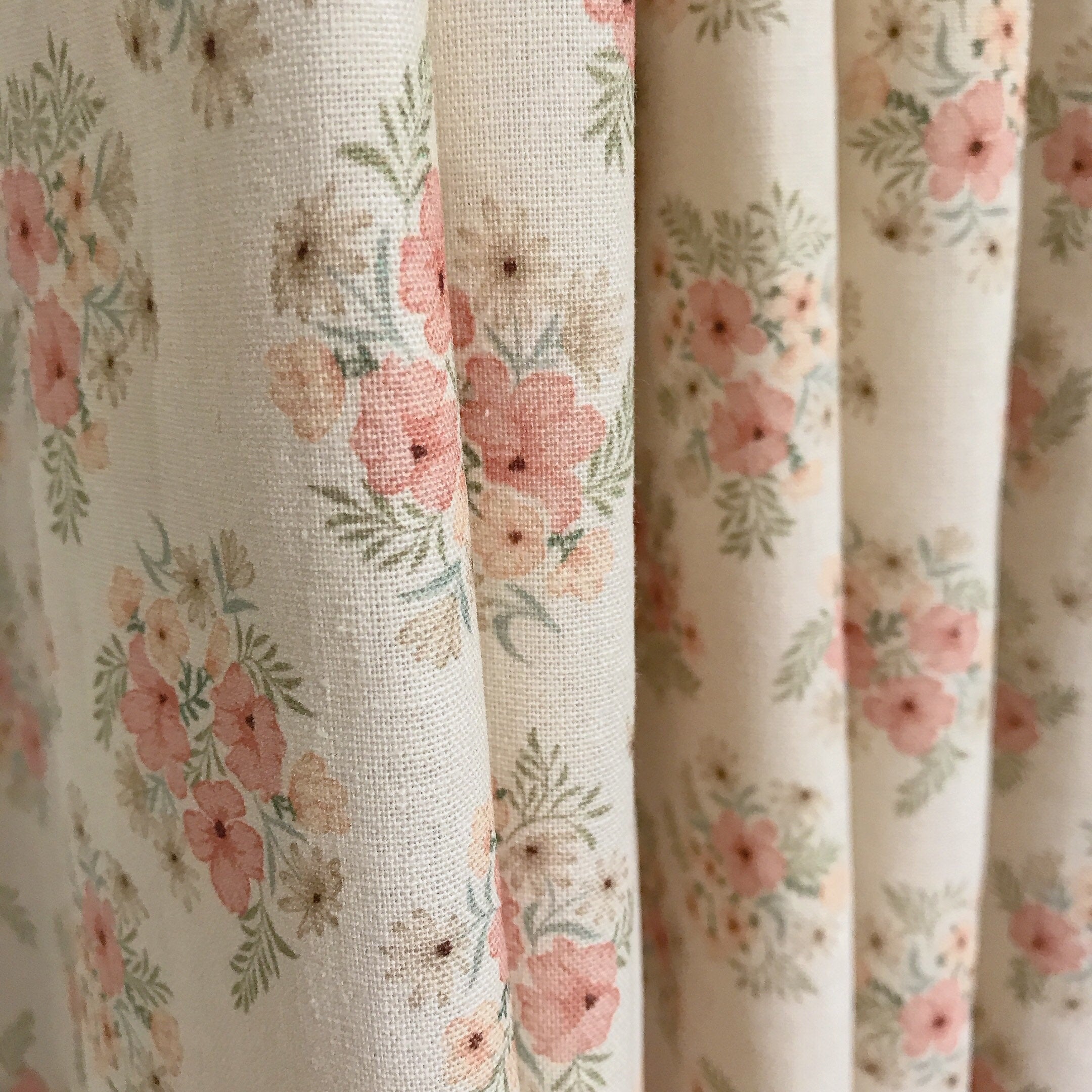 Salmon Pink Floral Curtain on Cream Beige
