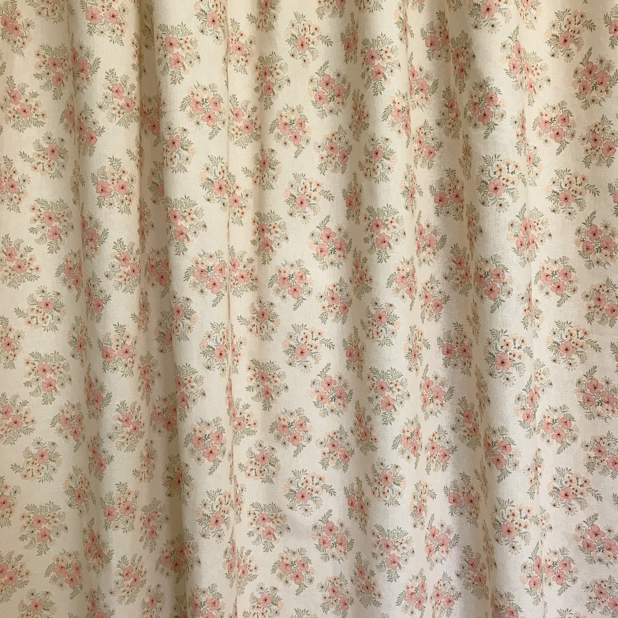 Salmon Pink Floral Curtain on Cream Beige