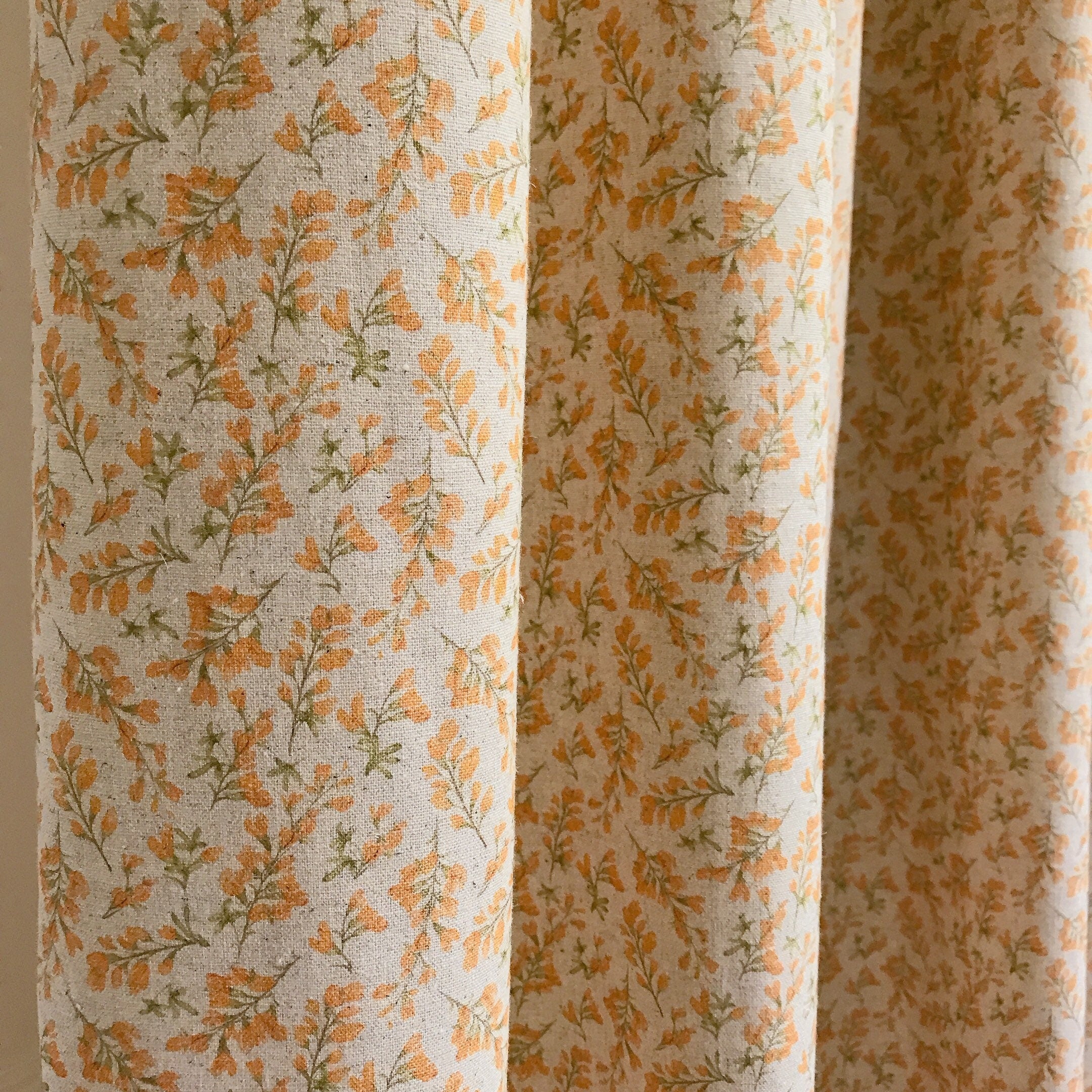 Orange Floral Curtain on Natural Beige