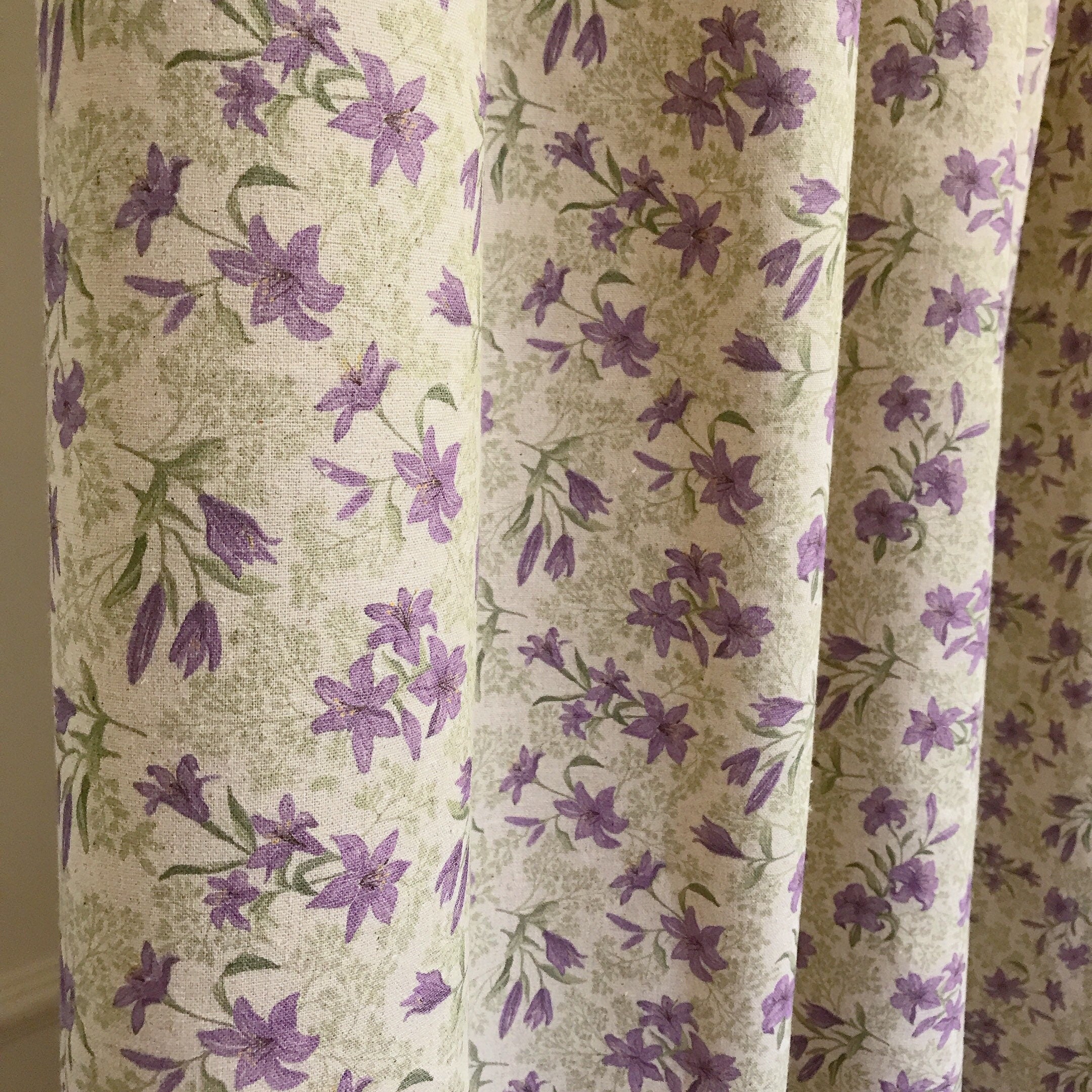 Purple Lilies Floral Curtain on Natural Beige