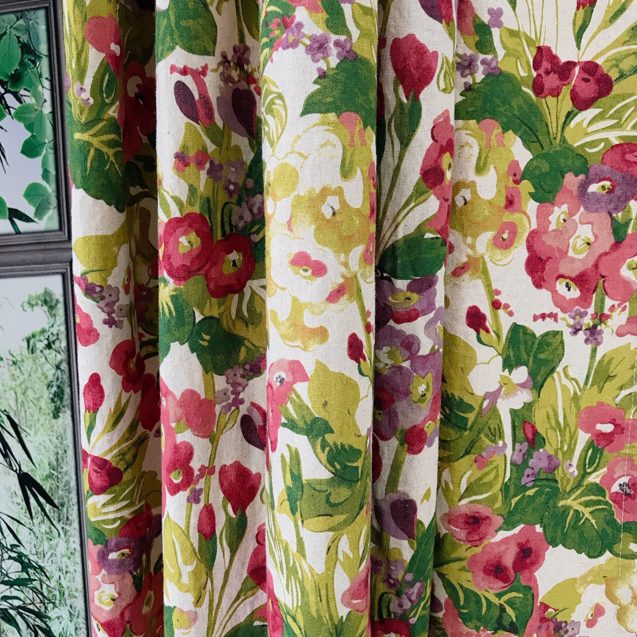 Burgundy Floral Curtain on Natural Beige